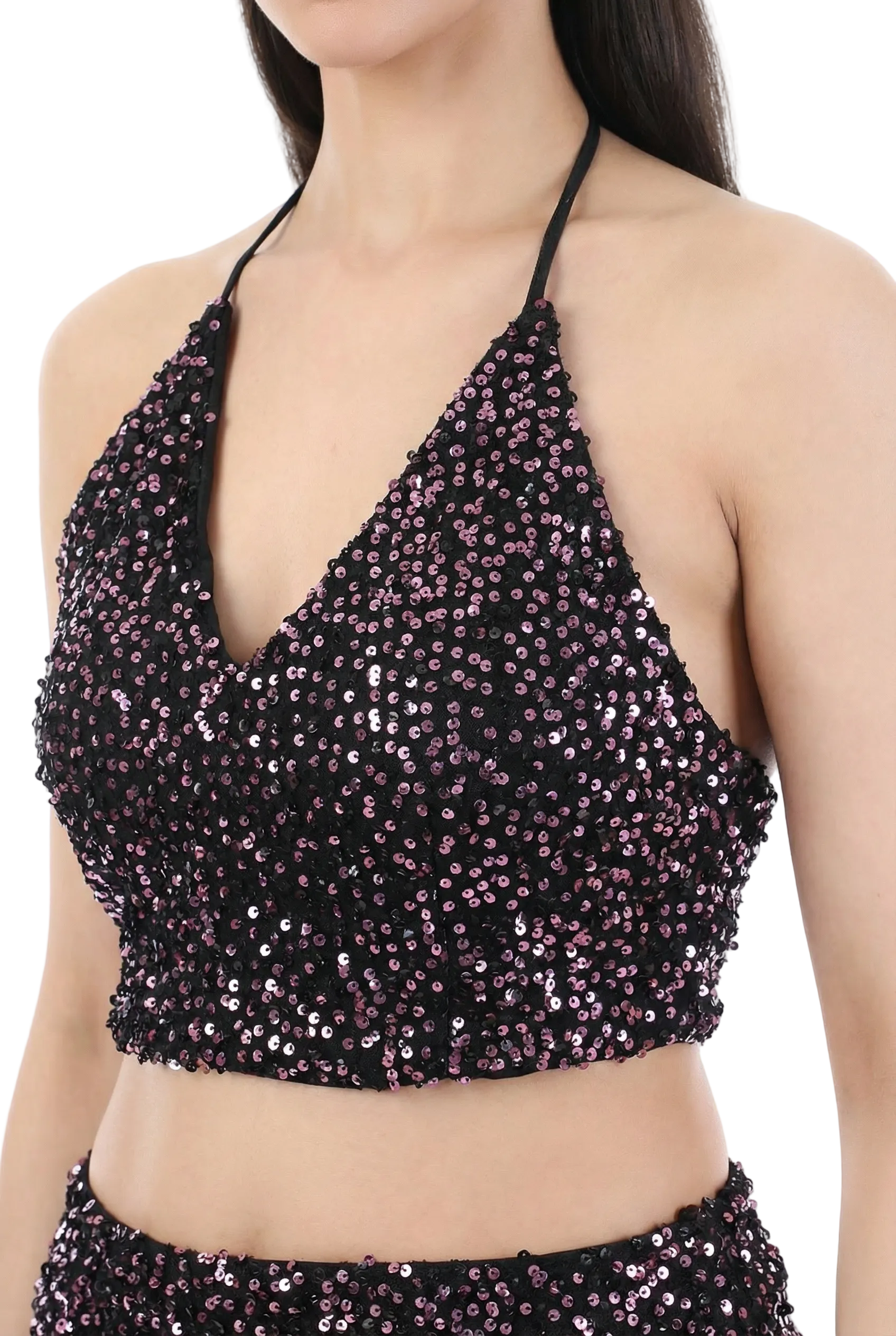Midnight Sparkle Halter Sequin Top