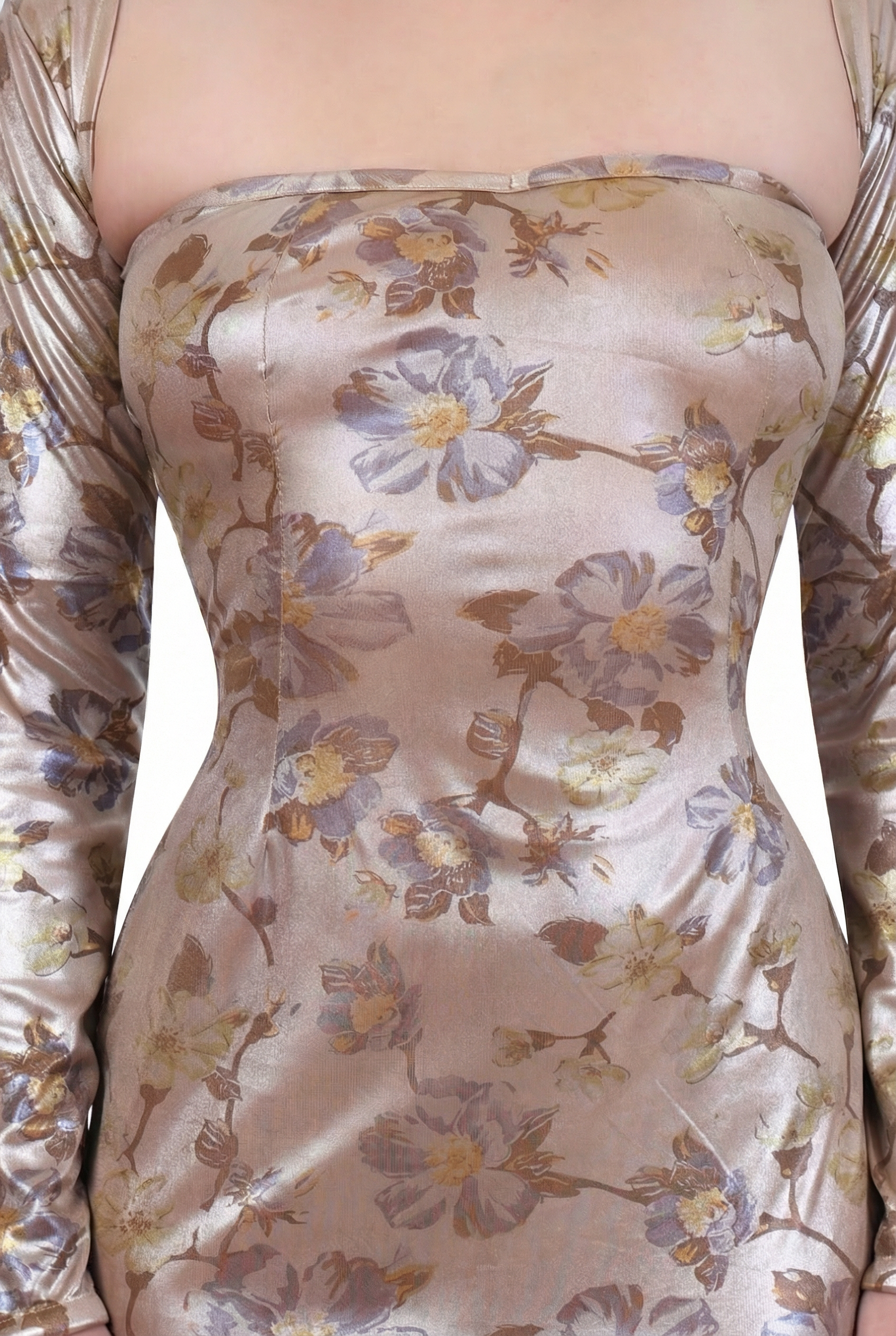 Aurette Metallic Floral Long-Sleeve Maxi Dress