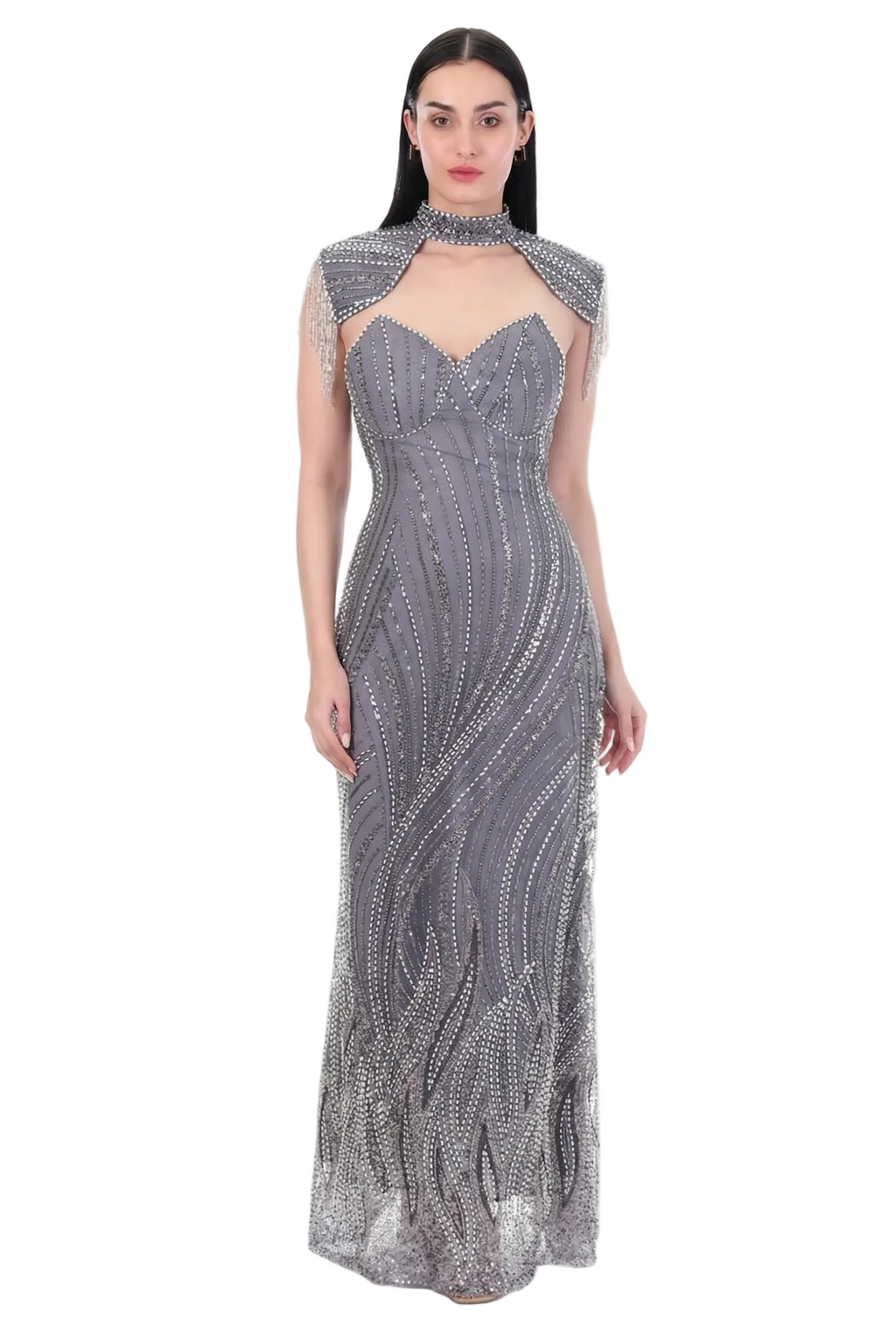 Celeste Crystal Gown With Cape
