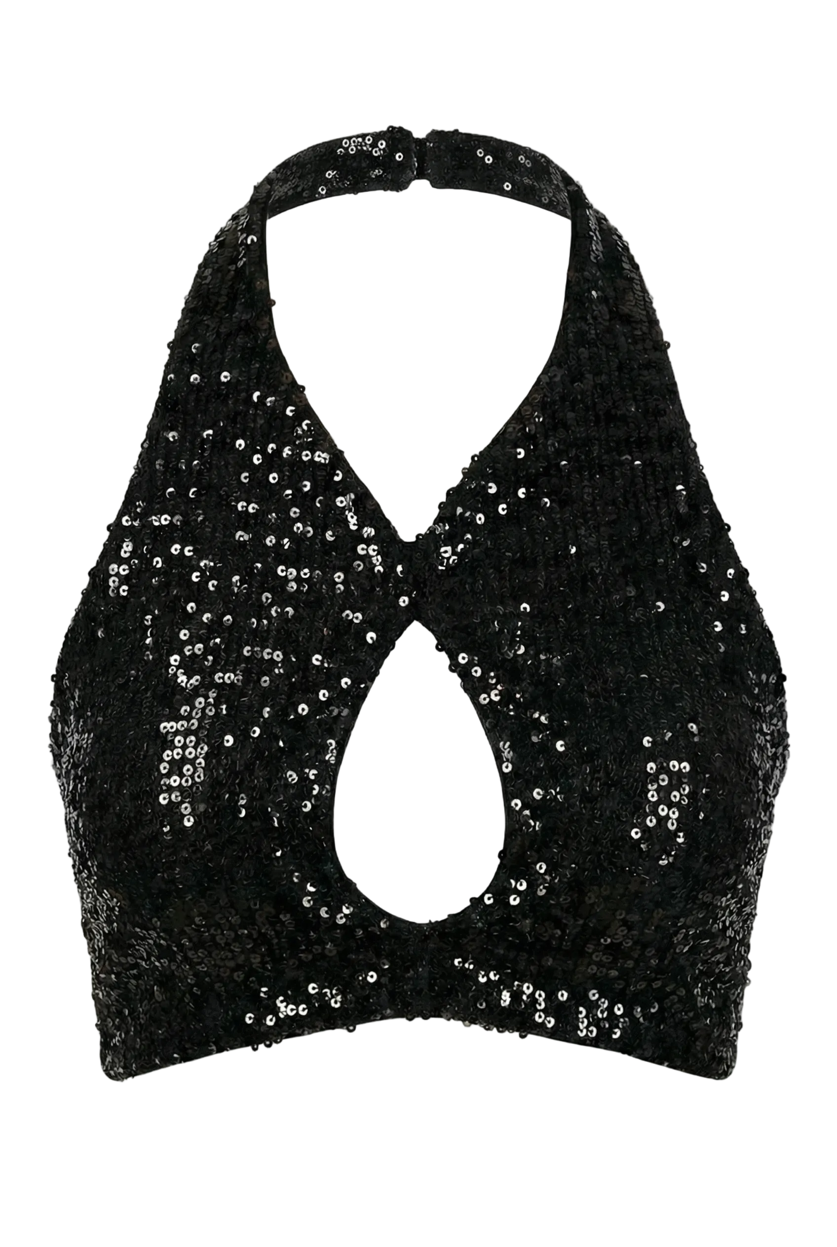 Black-Silver Halter Sequin Crop Top