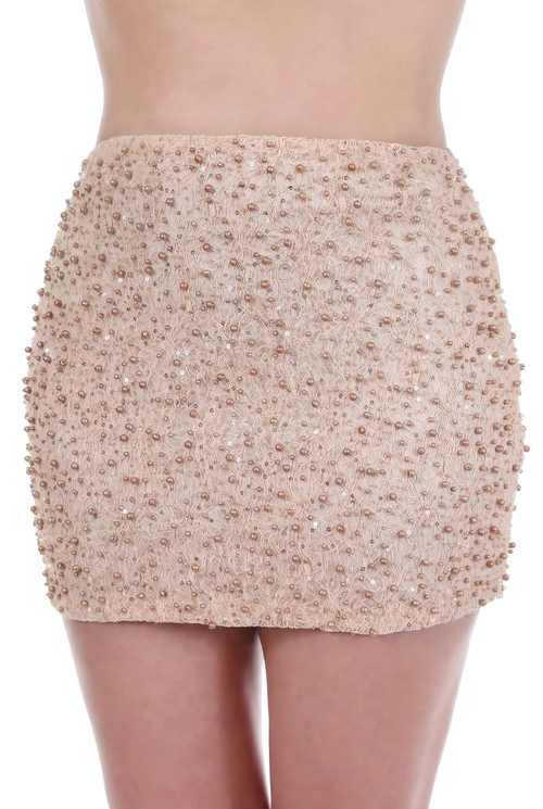Champagne Glint Embellished Mini Skirt
