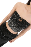 Black-Silver Sequin Bandeau Top