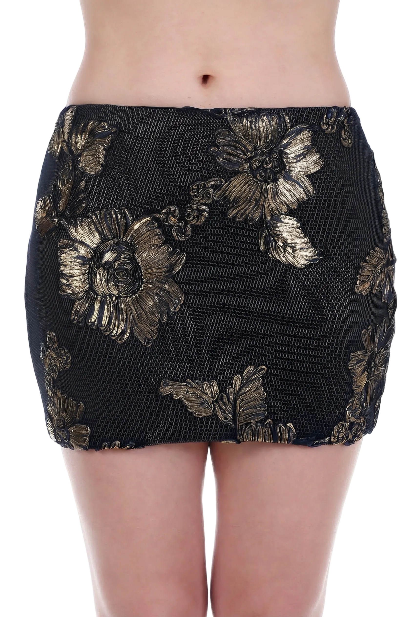 Midnight Bloom Embroidered Mini Skirt