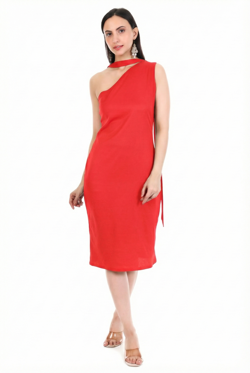 Midnight Curve One-Shoulder Midi Dress