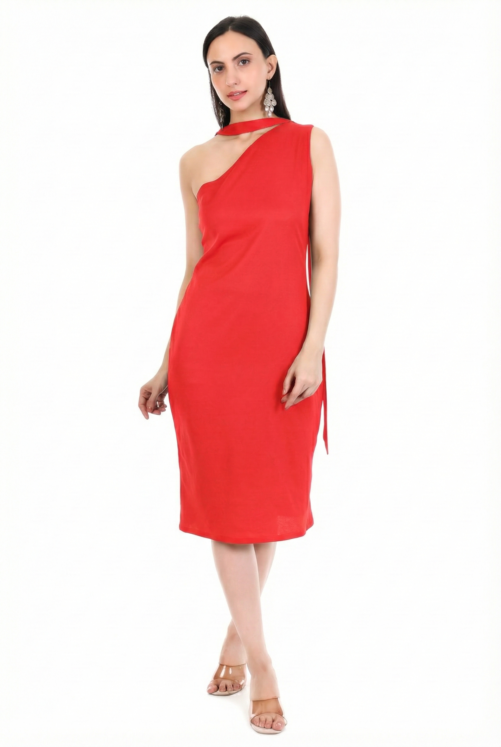 Midnight Curve One-Shoulder Midi Dress