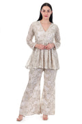 Champagne Embellished Peplum Top & Palazzo Co-ord Set for Women
