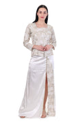 Ivory Embroidered Top with Satin Slit Maxi Skirt Co-Ord Set