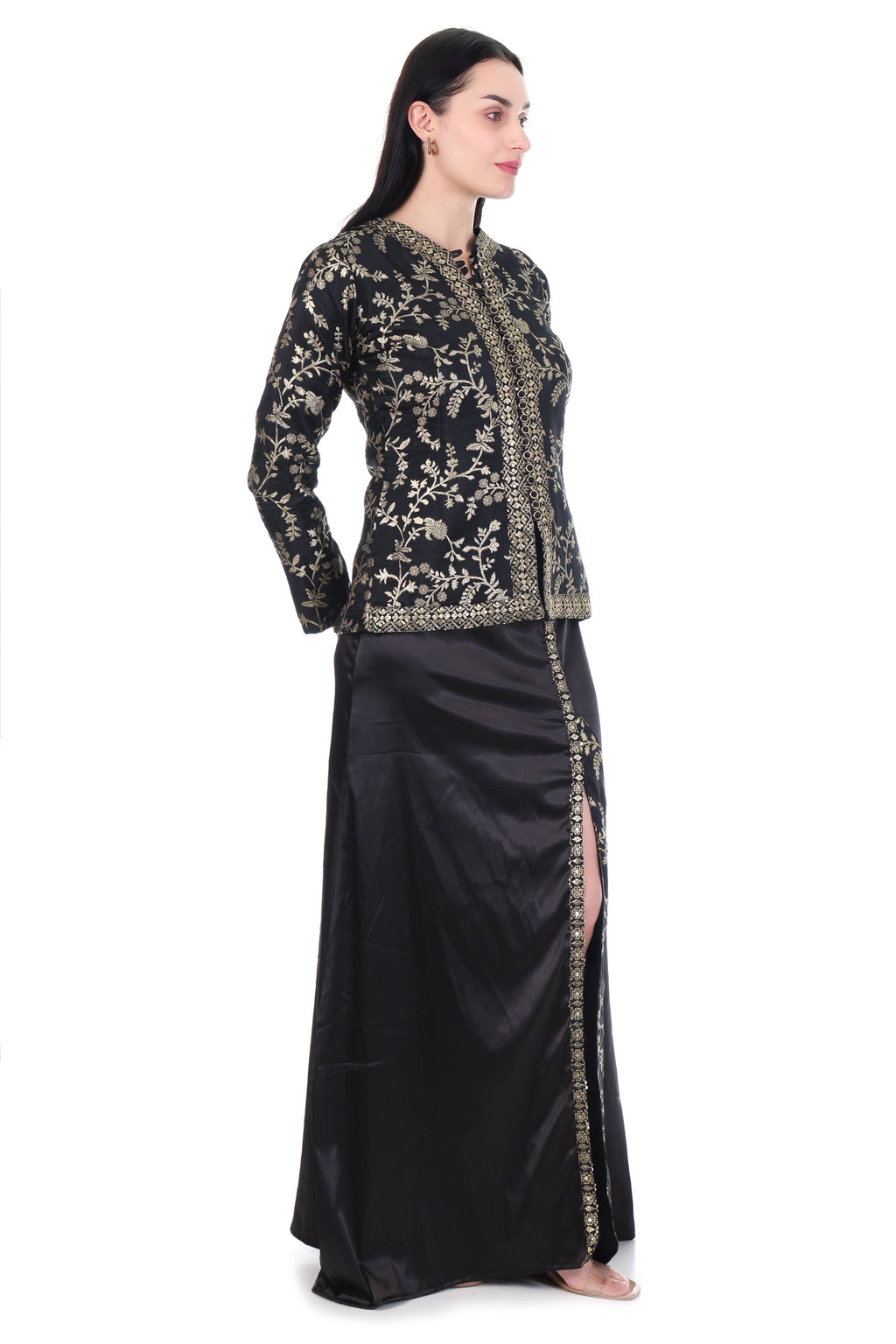 Noir Zariya Embroidered Jacket & Skirt Set
