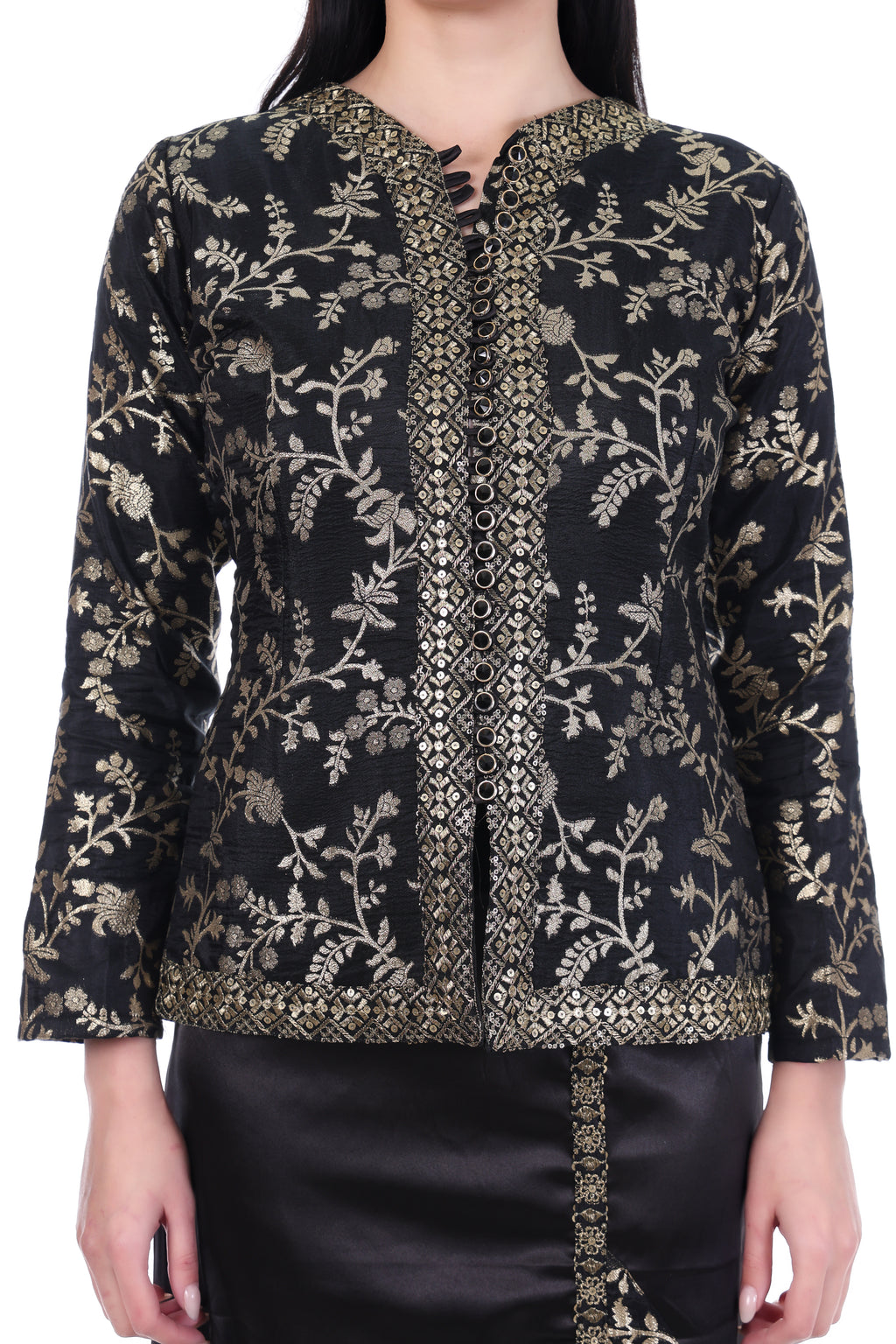 Noir Zariya Embroidered Jacket & Skirt Set