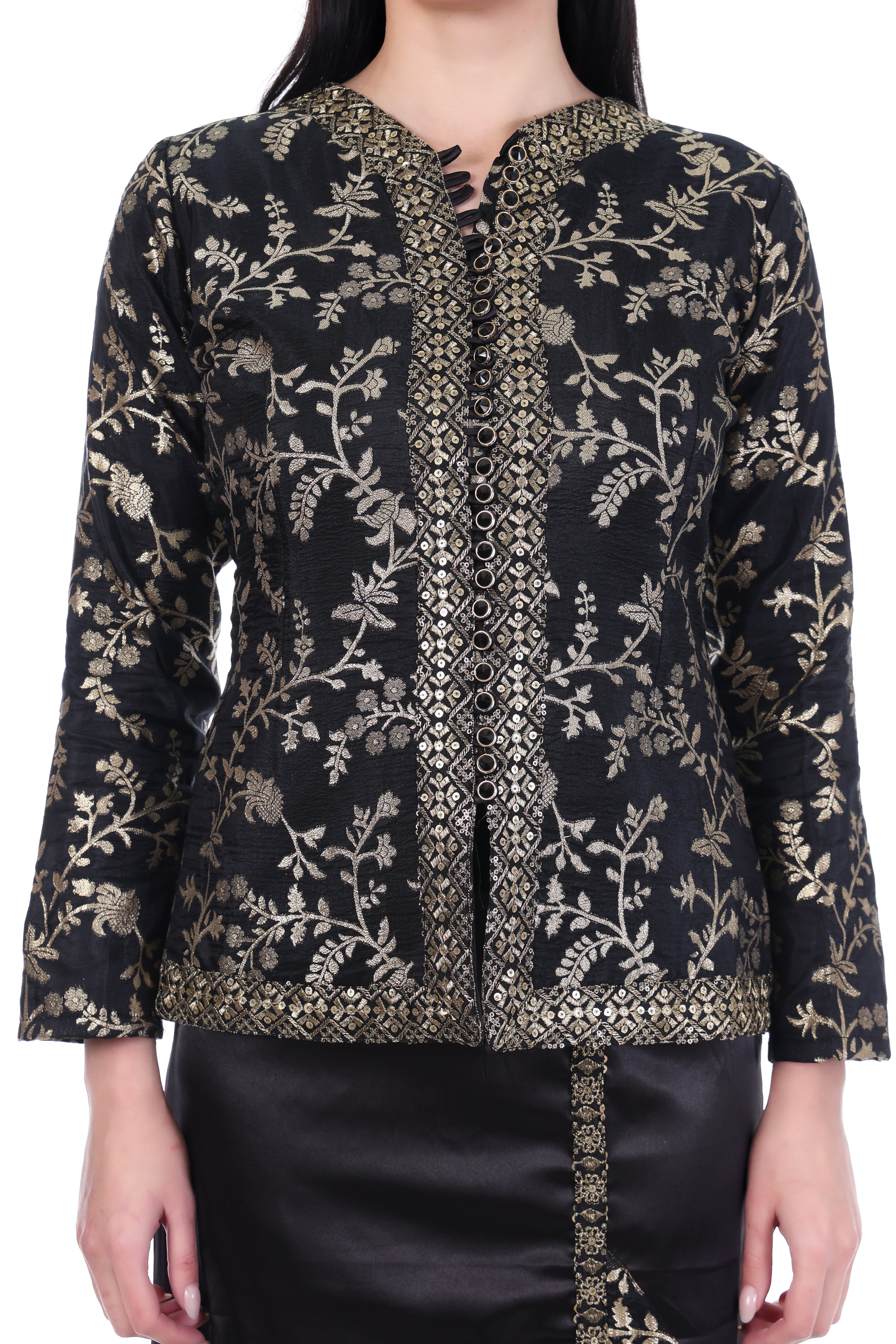 Noir Zariya Embroidered Jacket & Skirt Set
