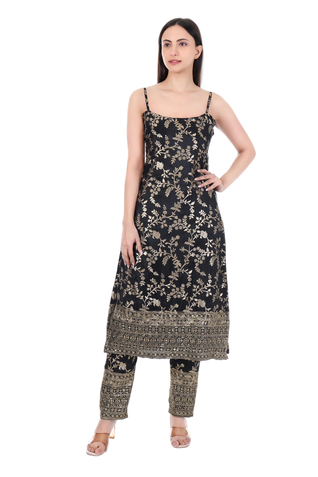 Noir Zari Embroidered Straight Kurti Set