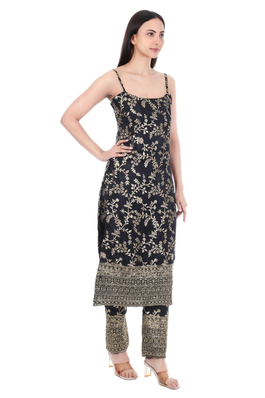 Noir Zari Embroidered Straight Kurti Set