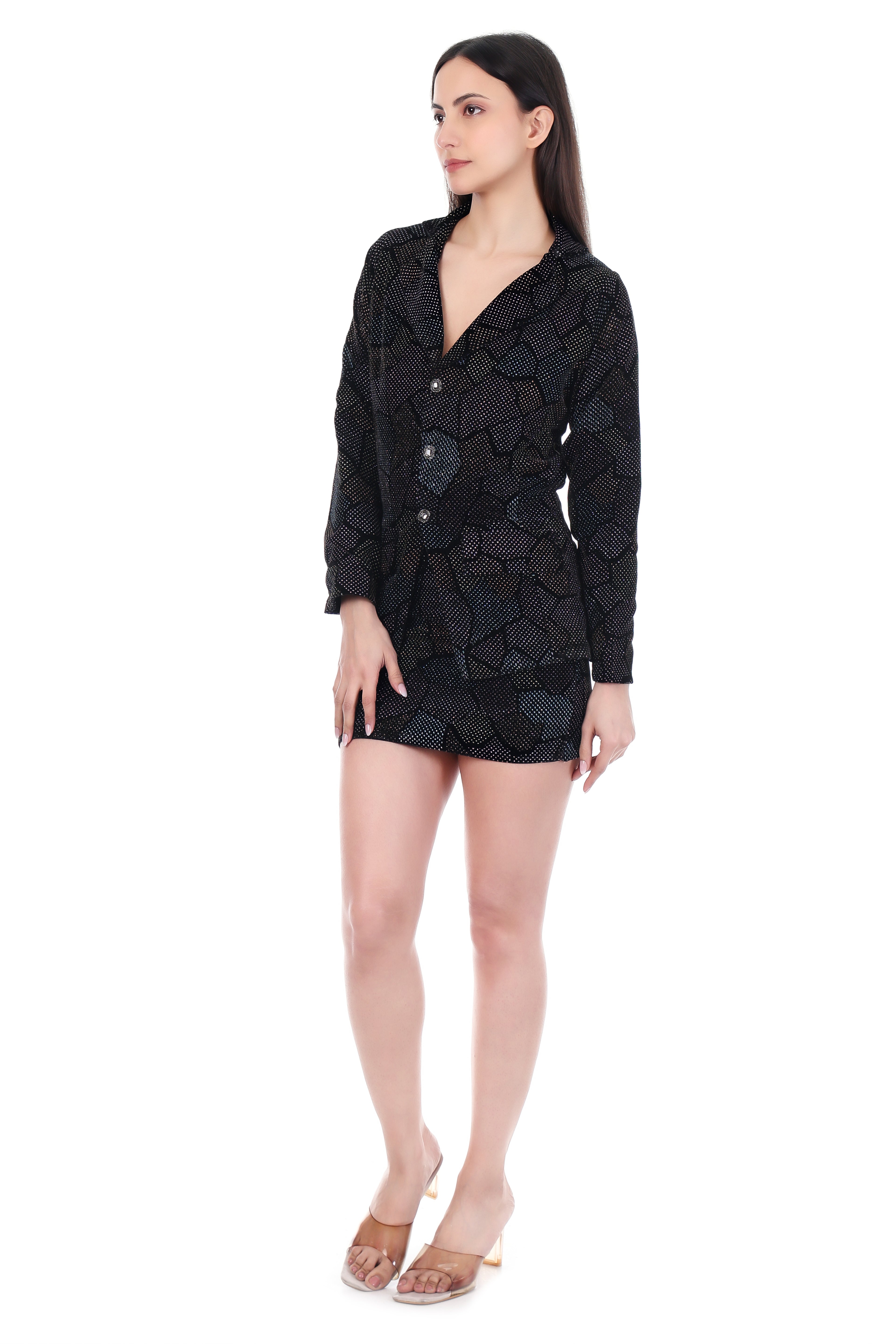 Noir Multi Shimmer Blazer Skirt Co-ord Set