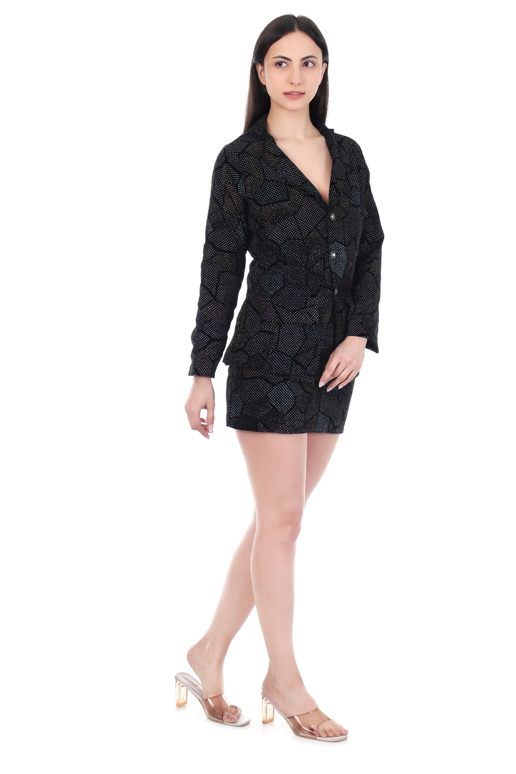 Noir Multi Shimmer Blazer Skirt Co-ord Set