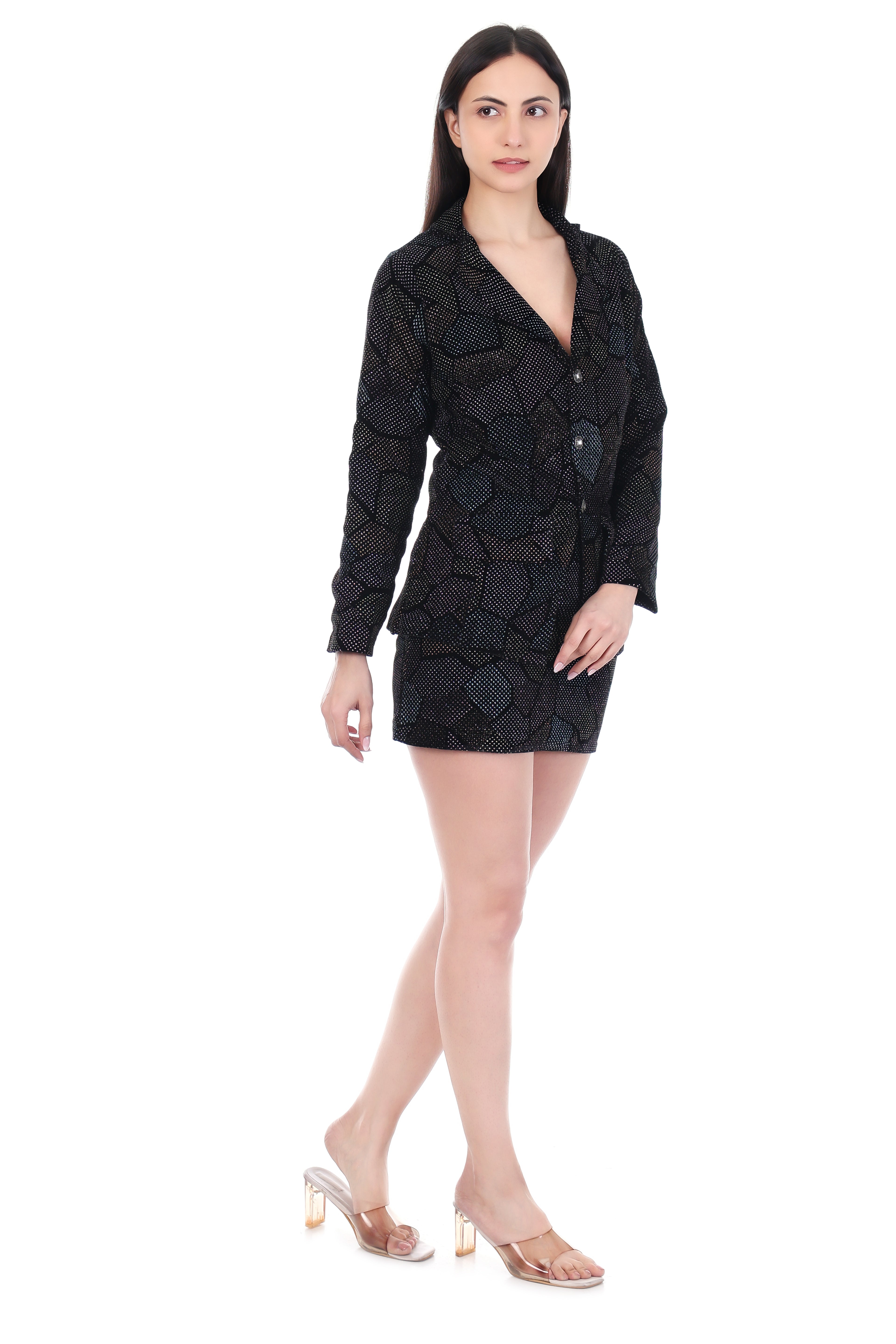 Noir Multi Shimmer Blazer Skirt Co-ord Set