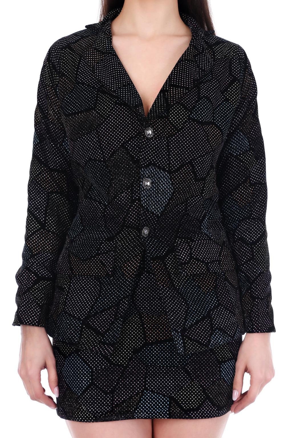 Noir Multi Shimmer Blazer Skirt Co-ord Set