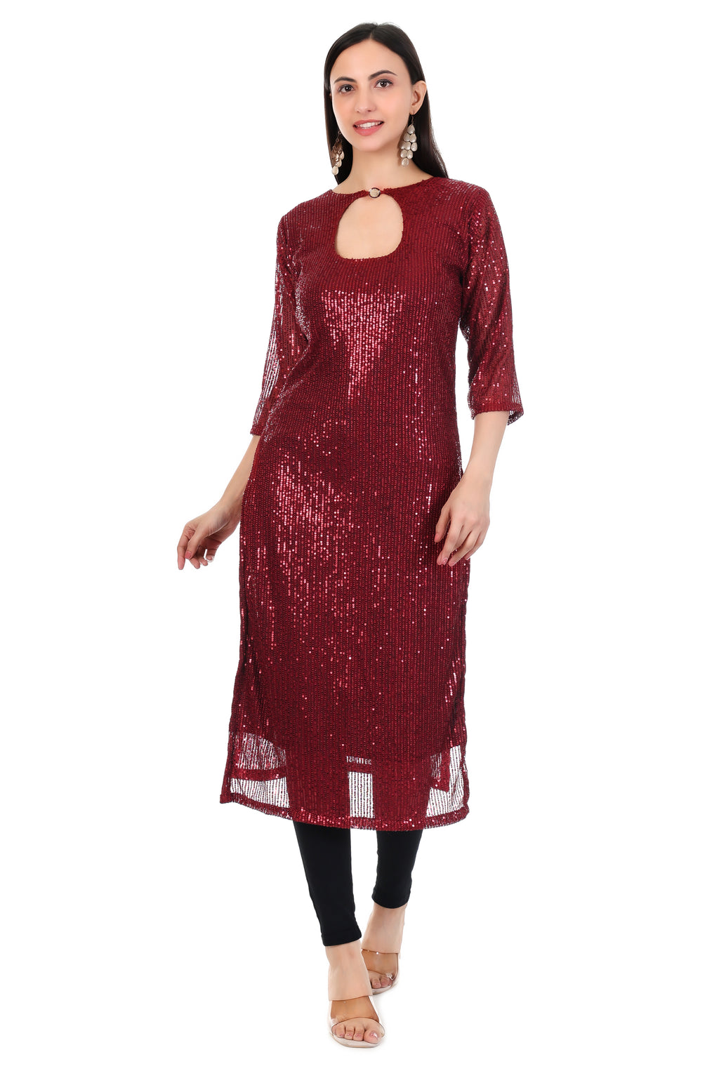 Burgundy Sequin Keyhole Kurti