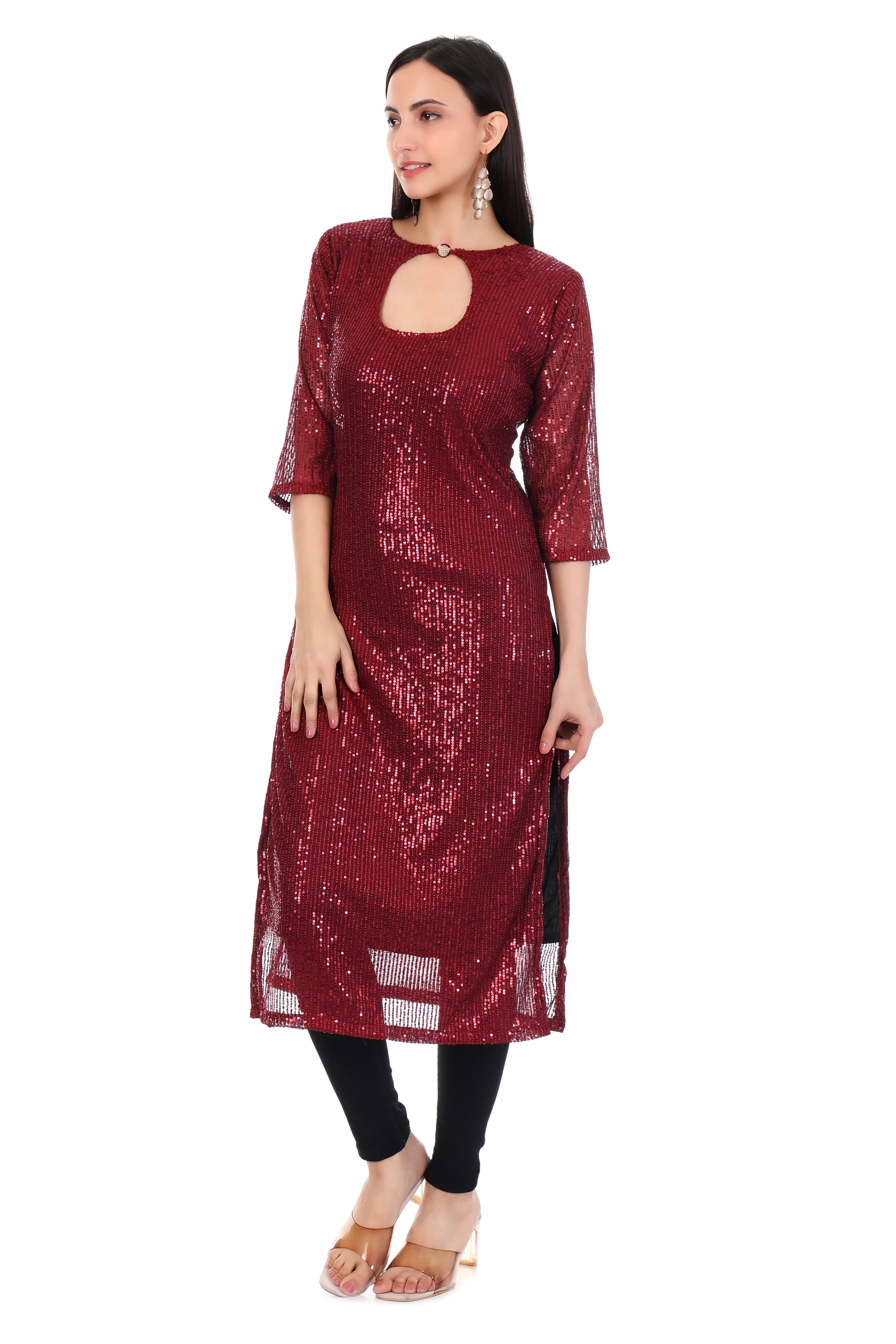 Burgundy Sequin Keyhole Kurti