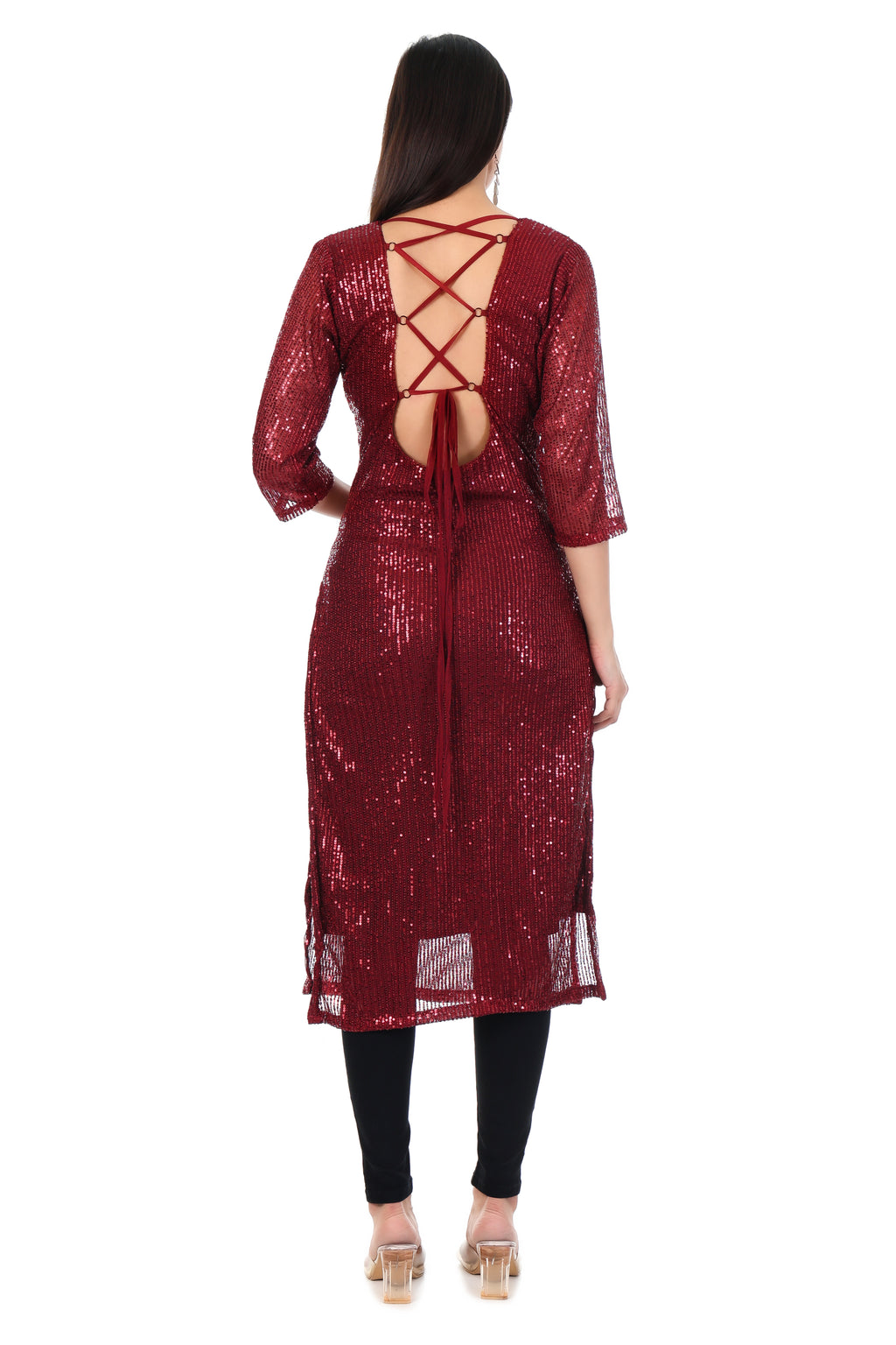 Burgundy Sequin Keyhole Kurti