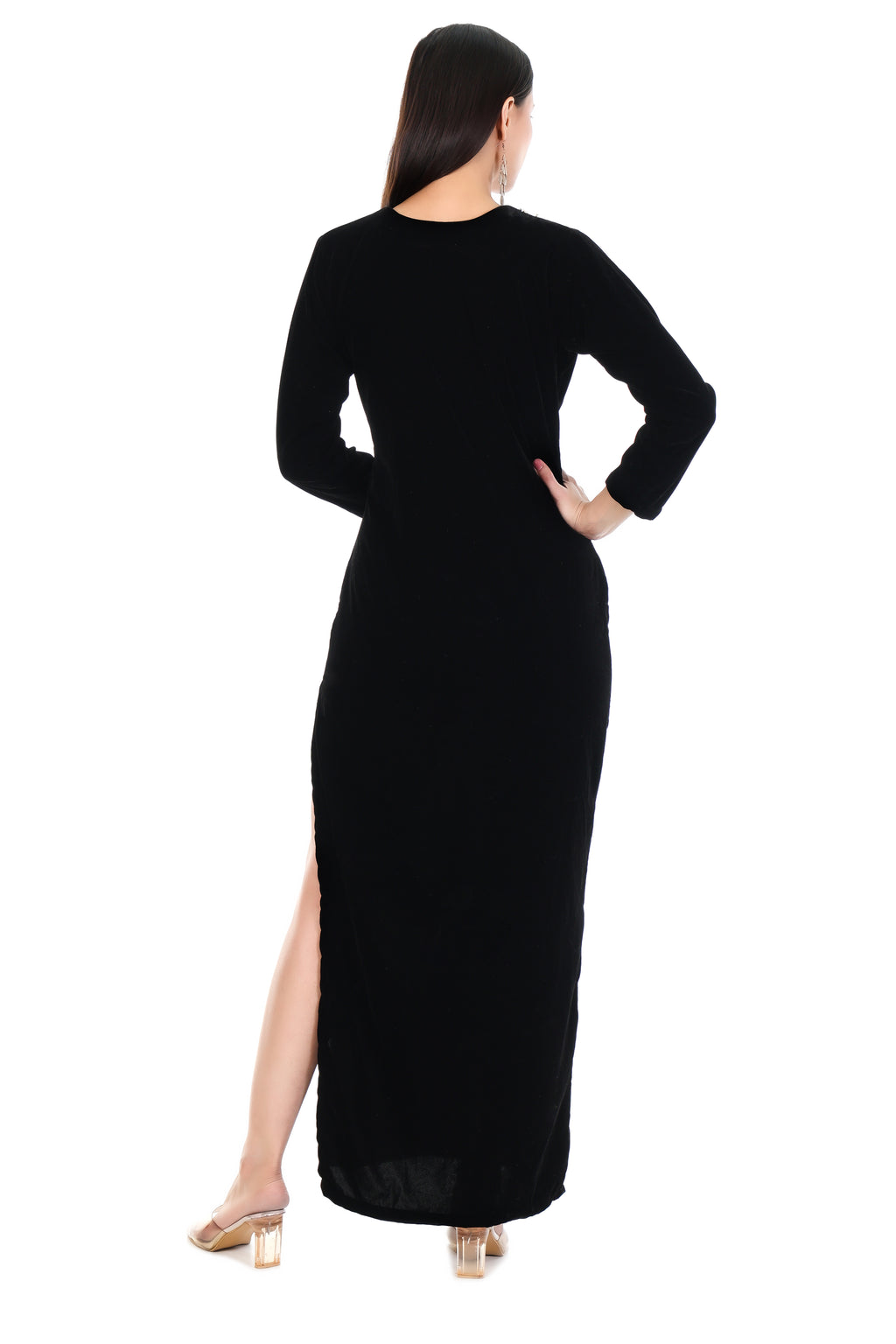 Noir Elegance Embellished Maxi Dress