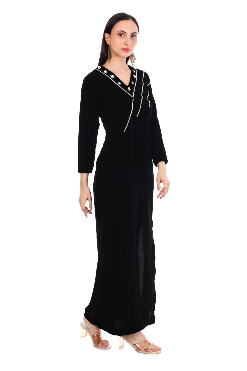 Noir Elegance Embellished Maxi Dress