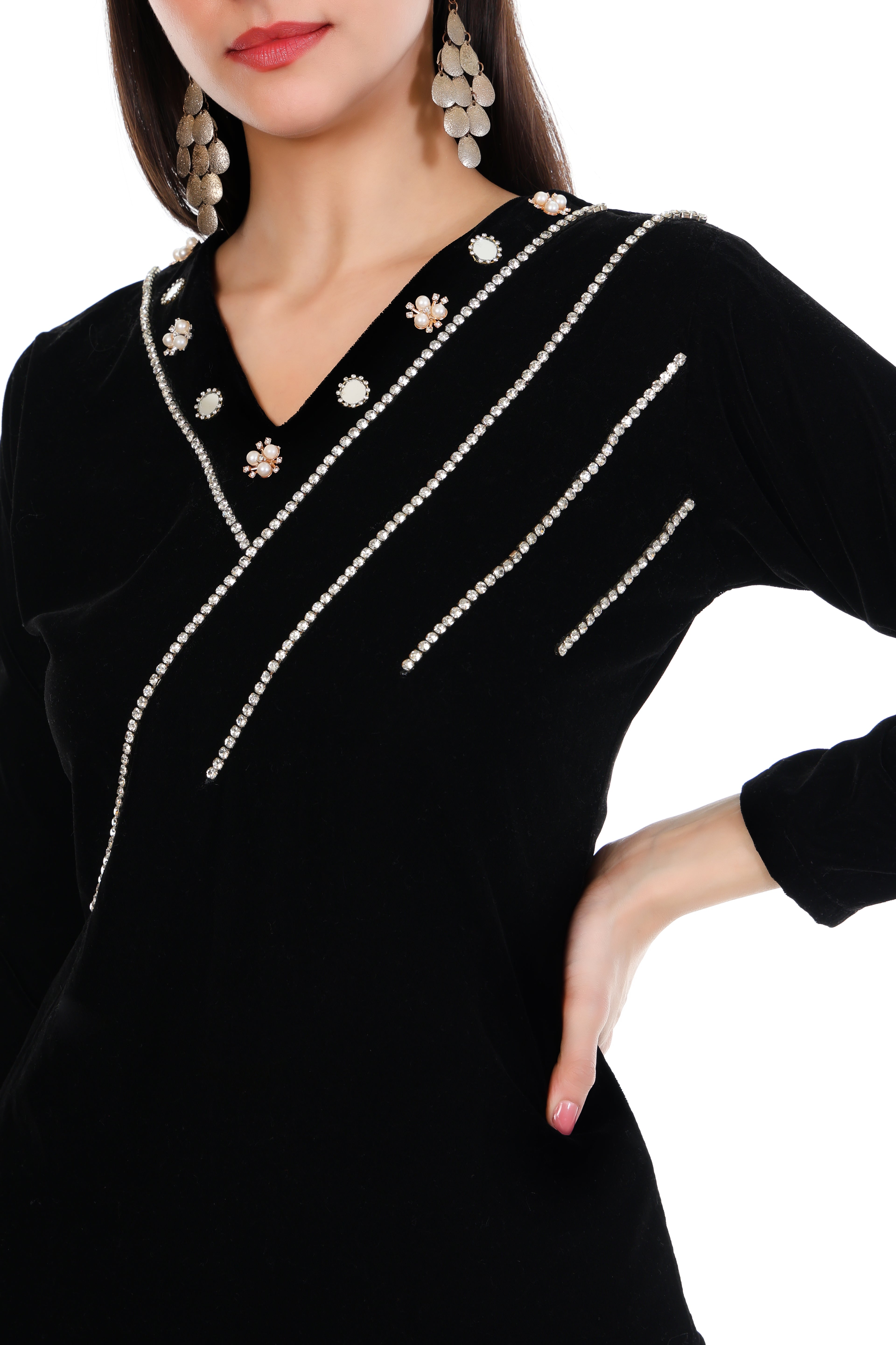 Noir Elegance Embellished Maxi Dress