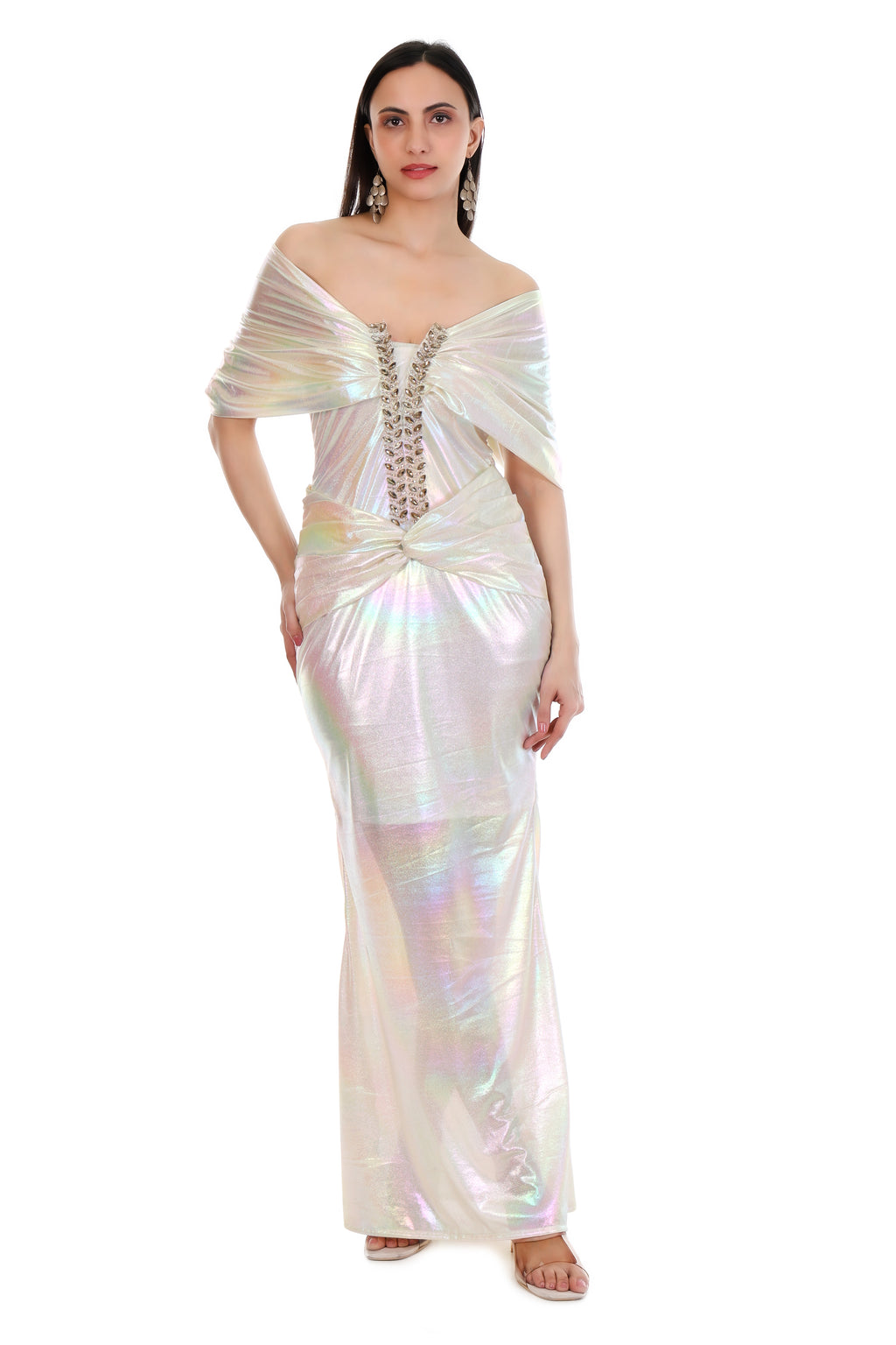 Iridescent Aura Off-Shoulder Gown