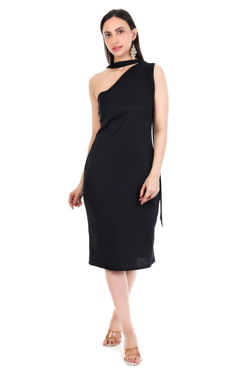Midnight Curve One-Shoulder Midi Dress