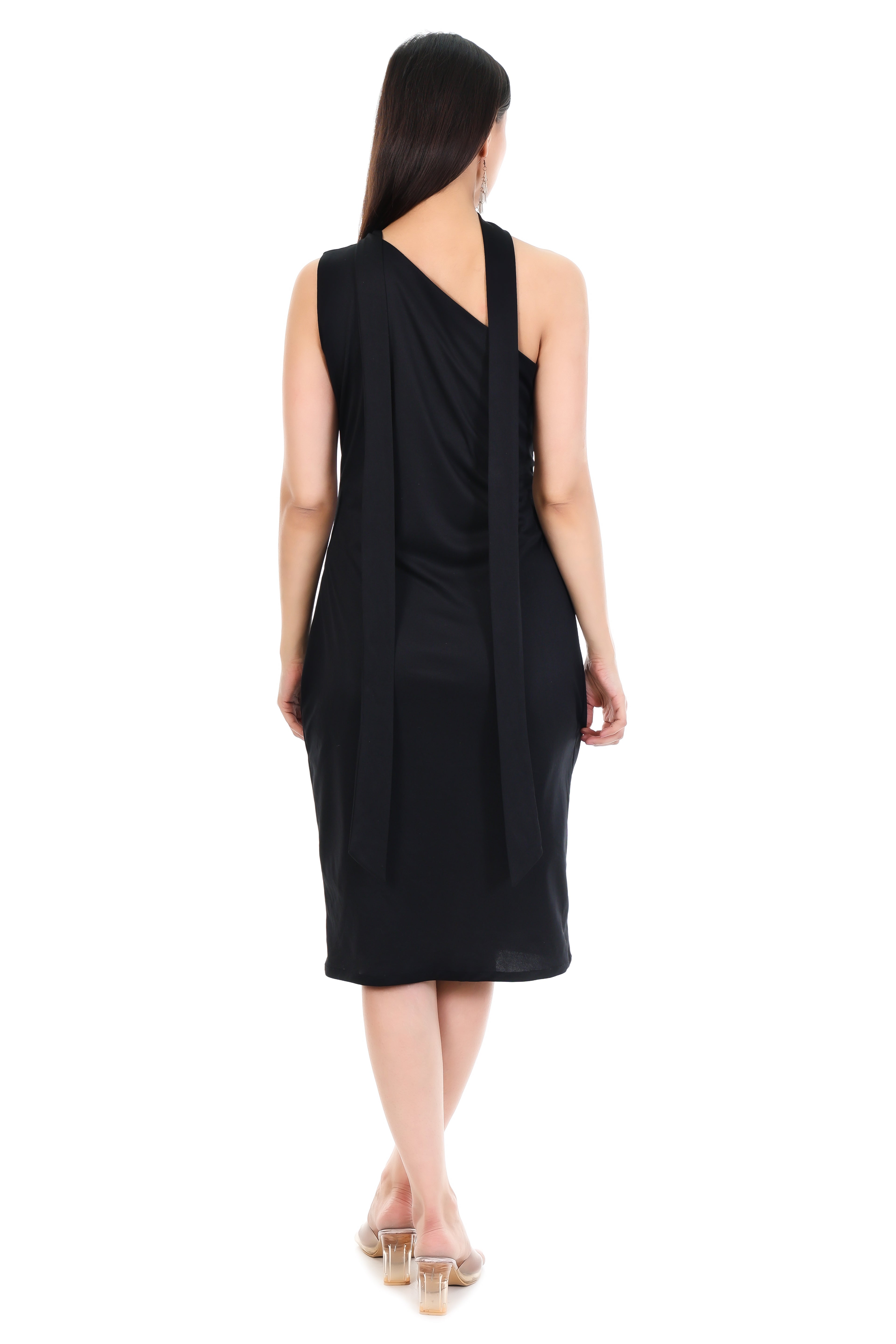Midnight Curve One-Shoulder Midi Dress