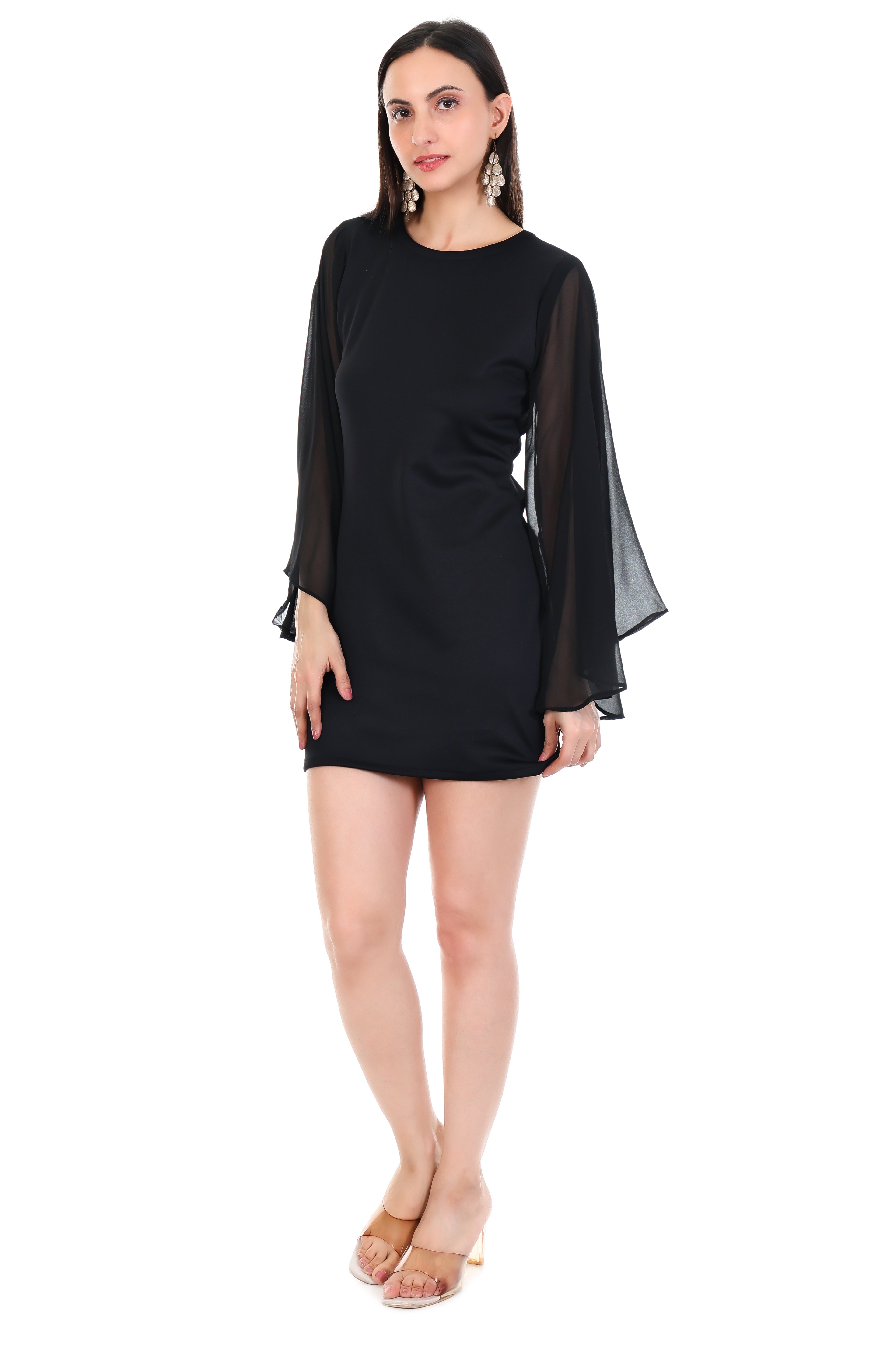 Noir Winged Sleeve Mini Dress
