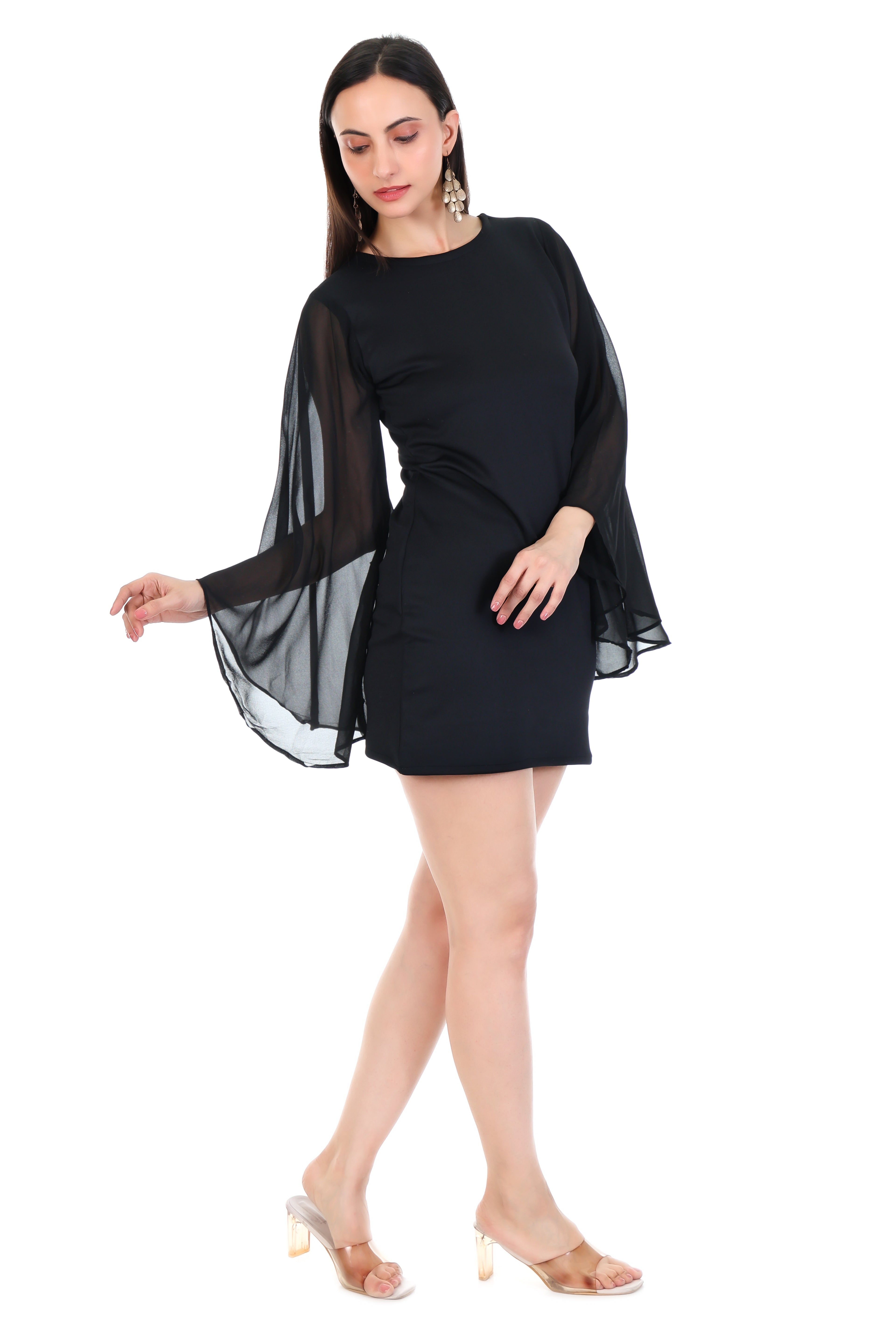 Noir Winged Sleeve Mini Dress