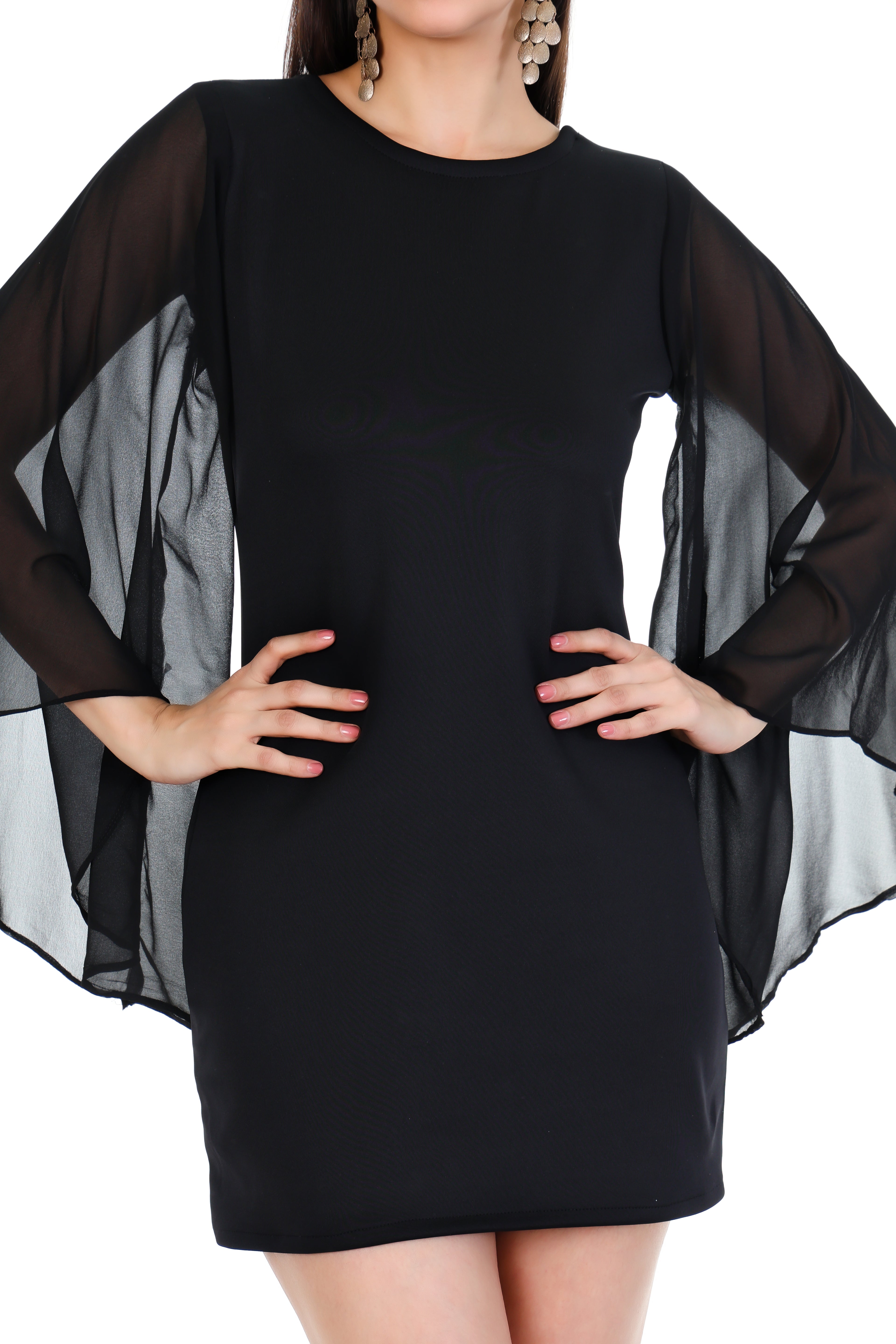 Noir Winged Sleeve Mini Dress