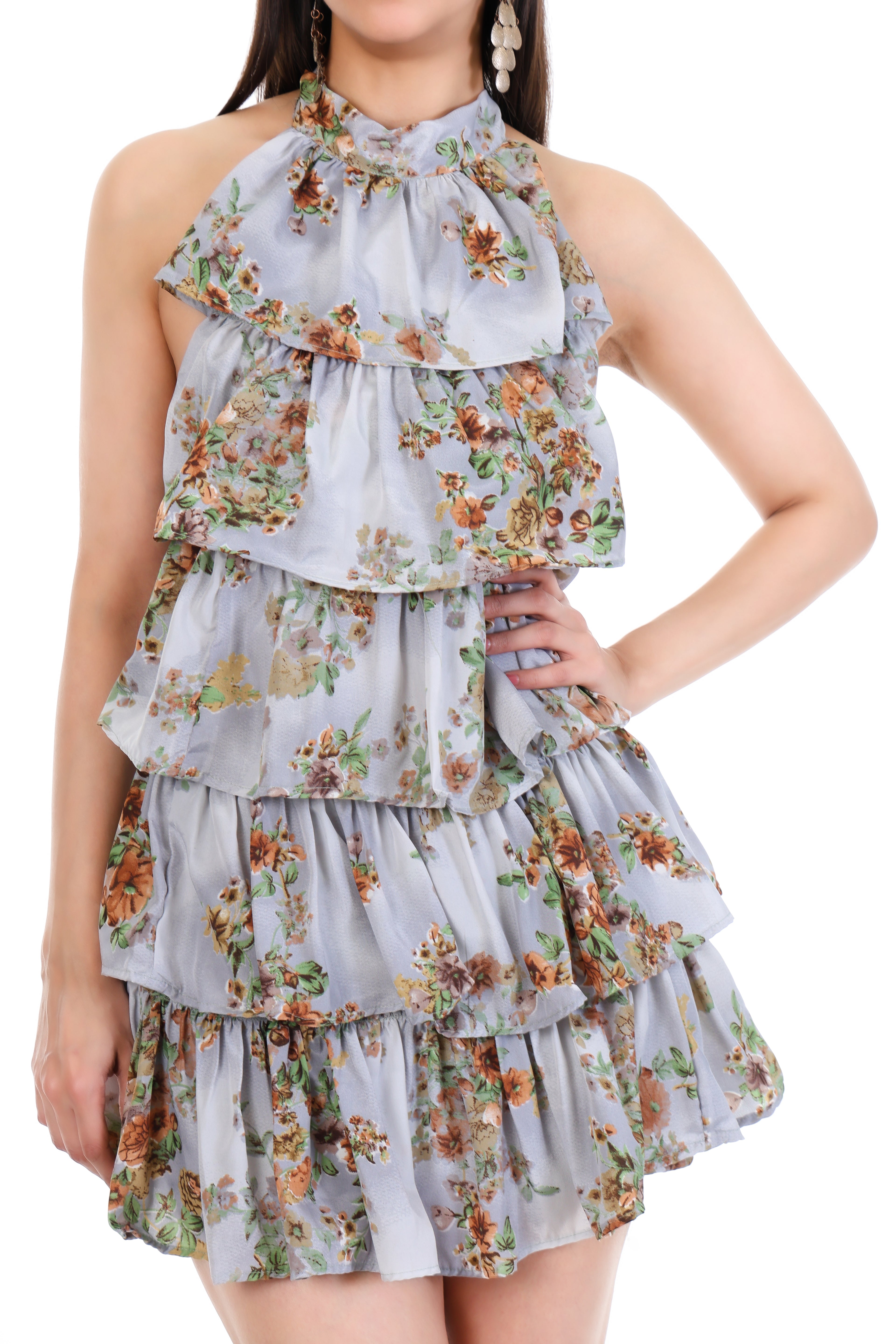 Floral Cascade Tiered Mini Dress