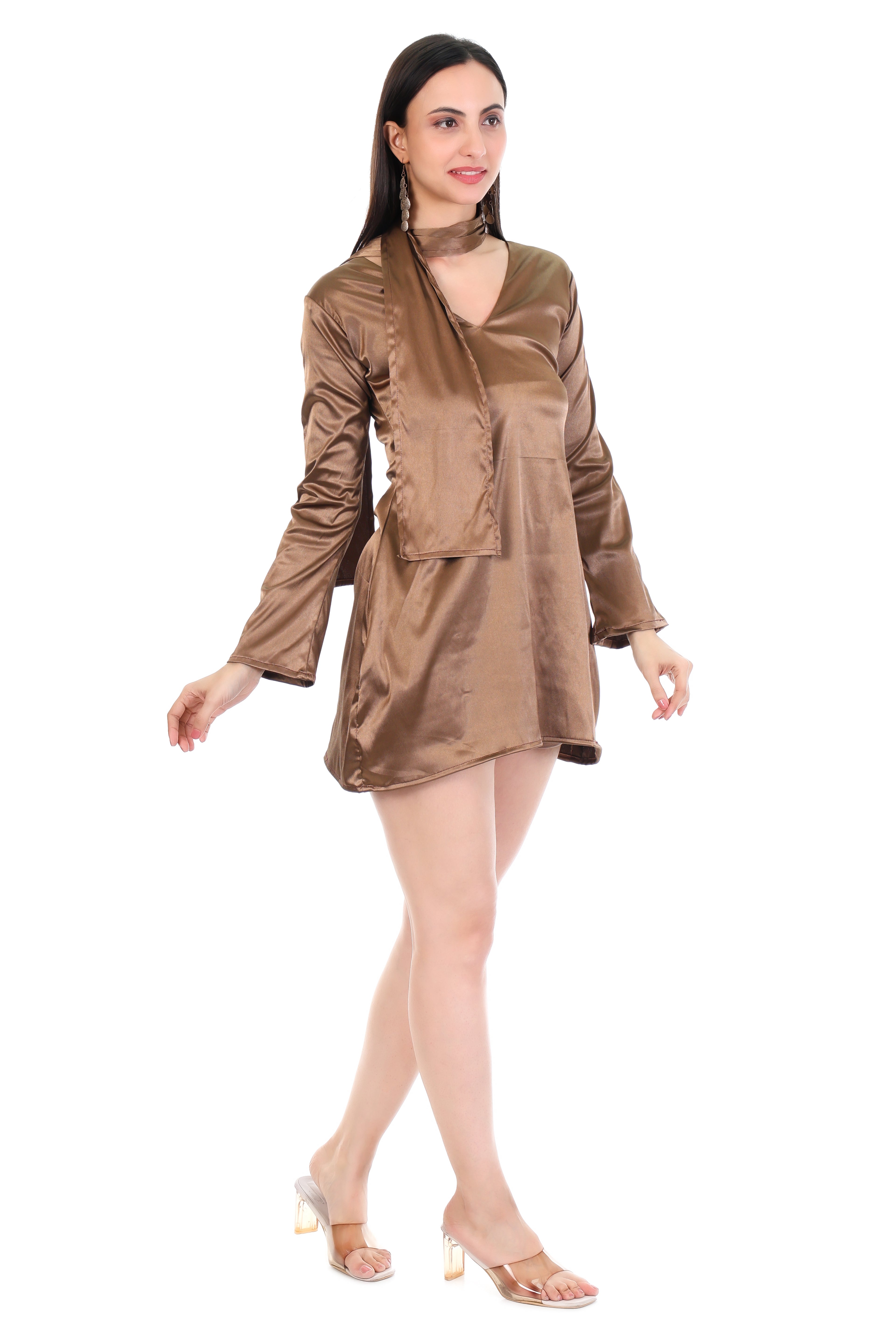 Bronze Satin Mini Dress