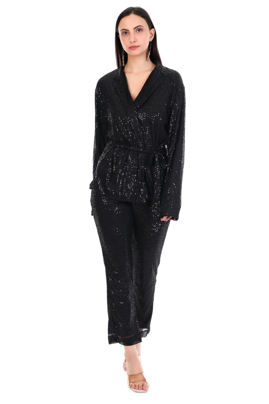 Black Sequin Wrap-Style Co-Ord Set