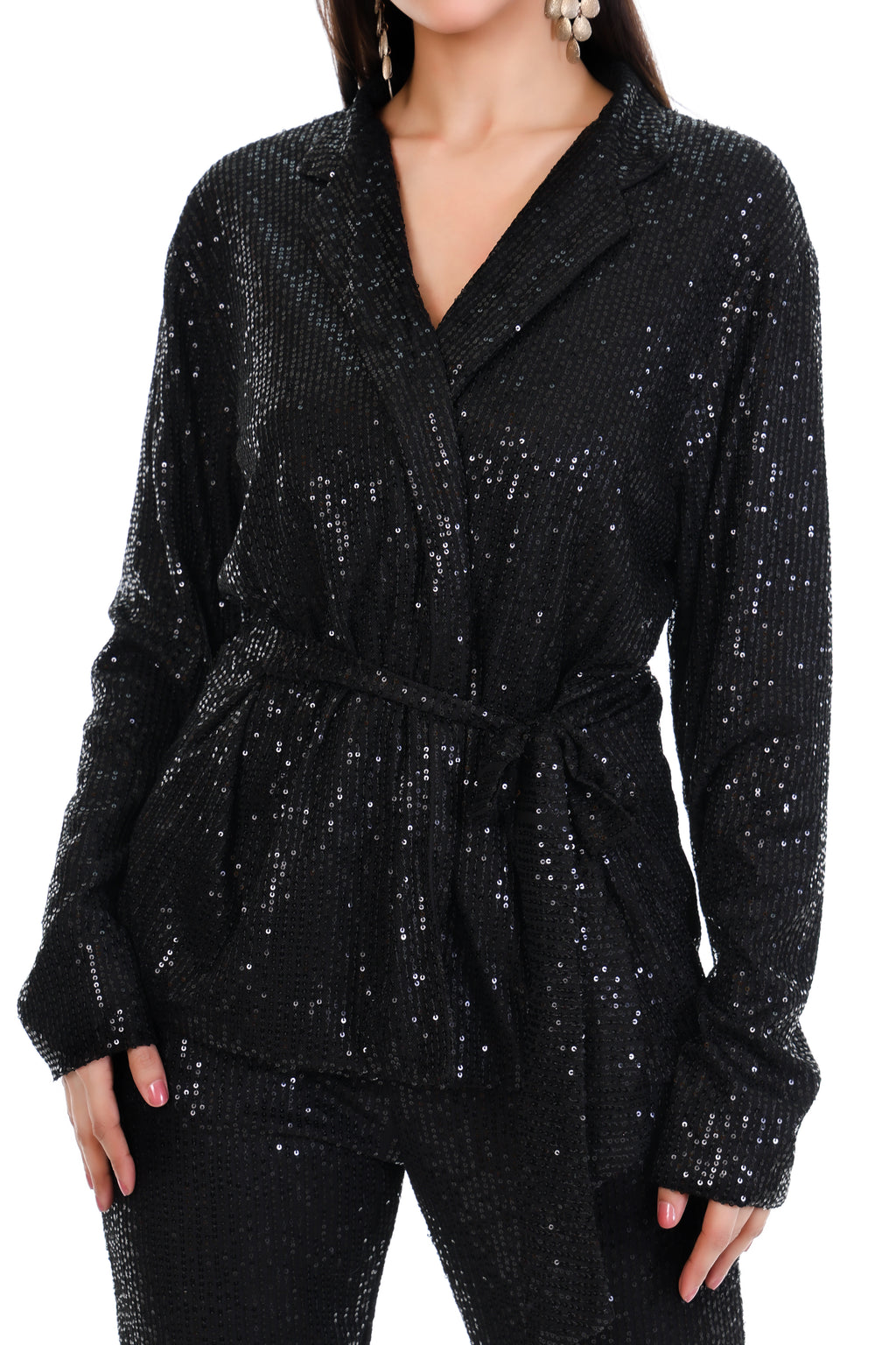 Black Sequin Wrap-Style Co-Ord Set