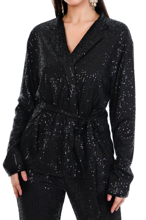 Black Sequin Wrap-Style Co-Ord Set
