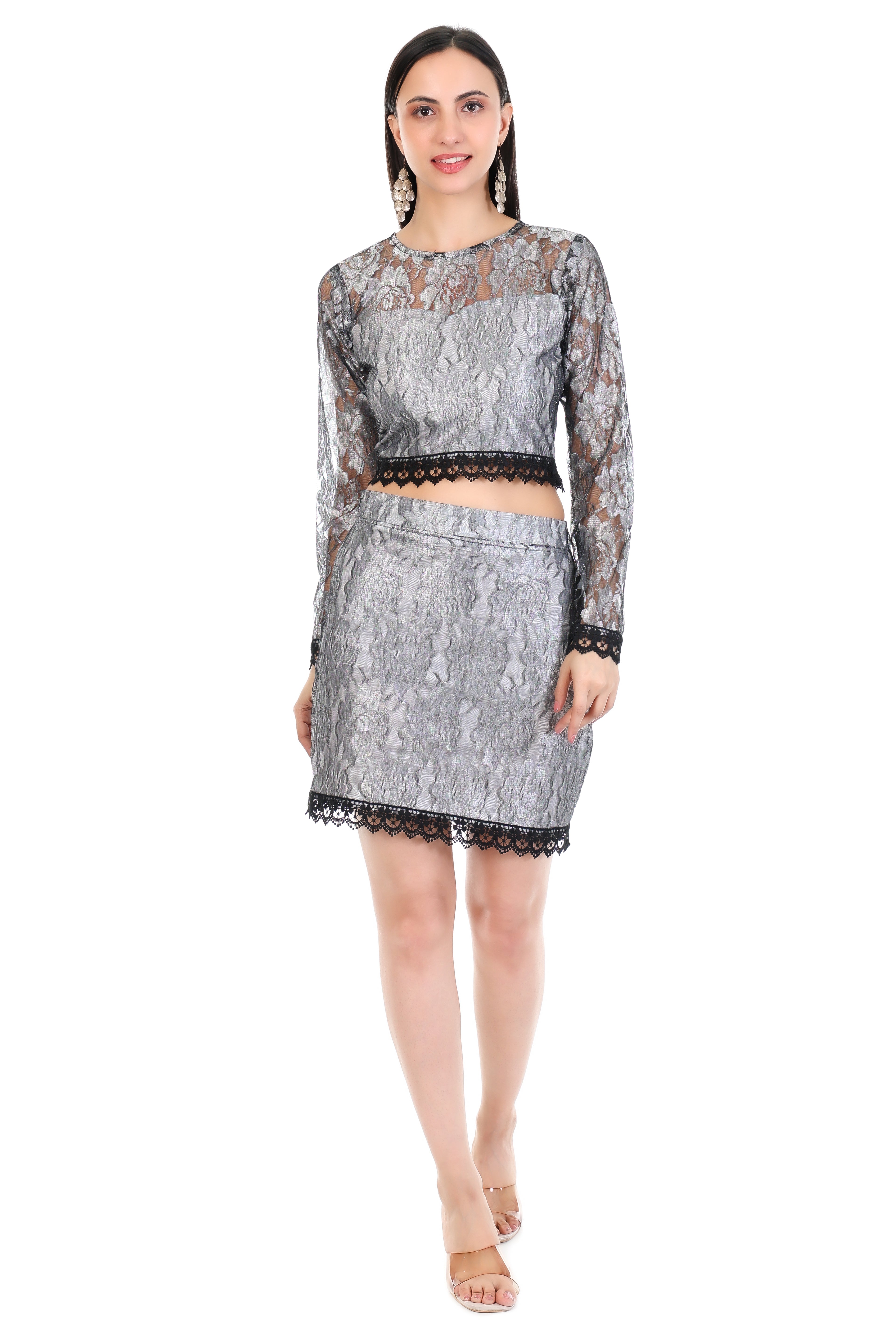 Silver Bloom Lace Co-Ord Set