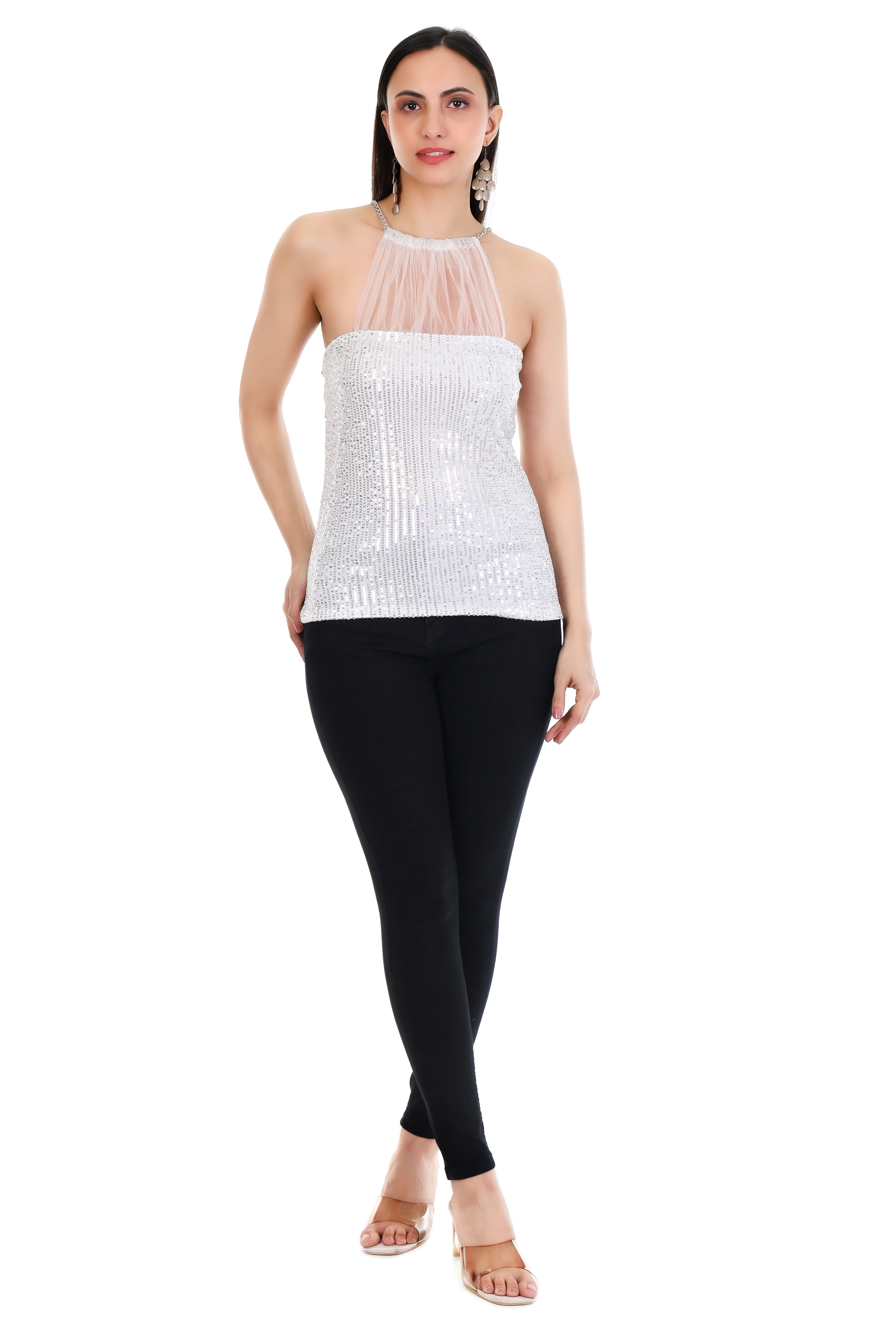 Silver Veil Halter Top