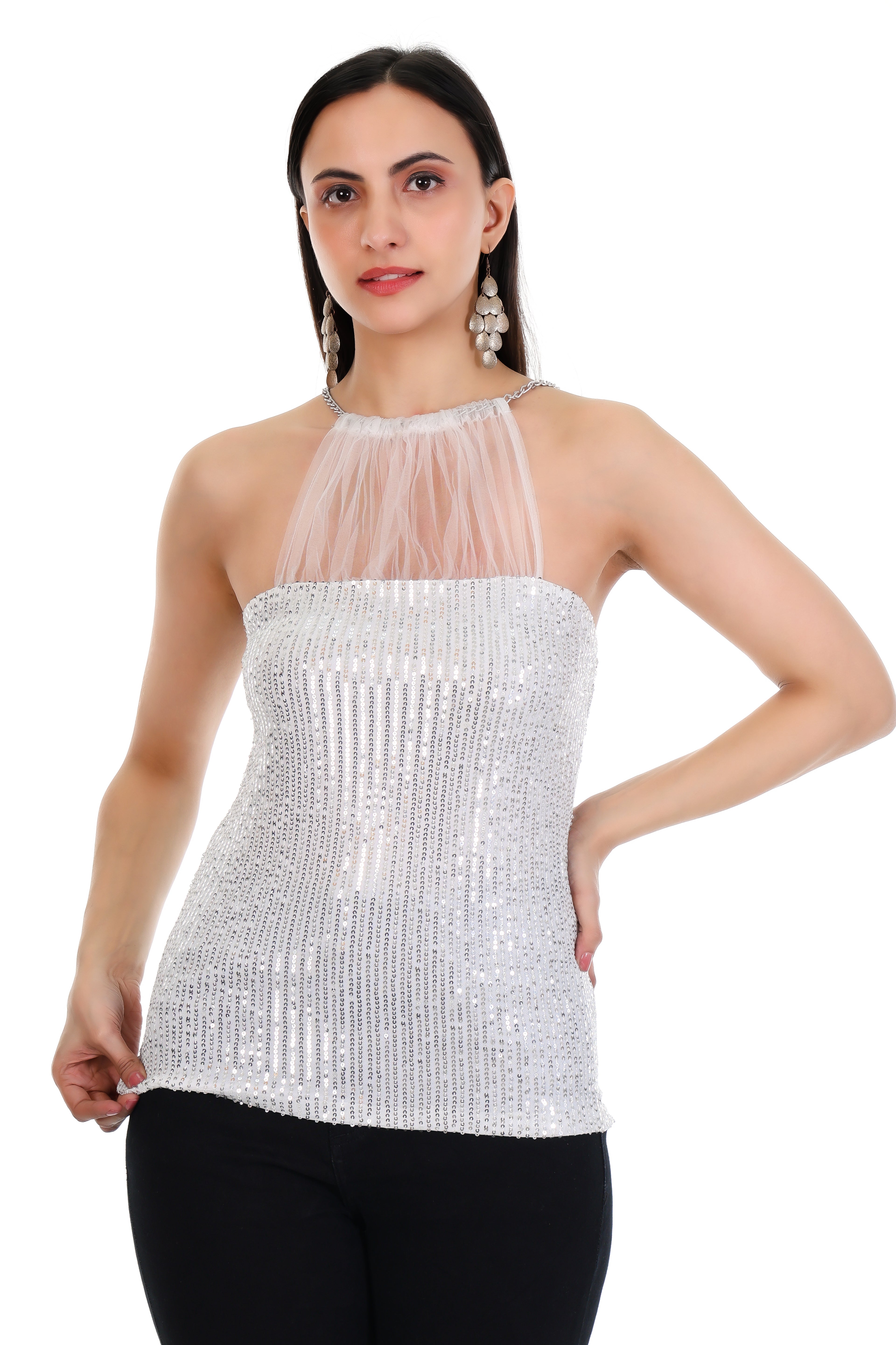 Silver Veil Halter Top