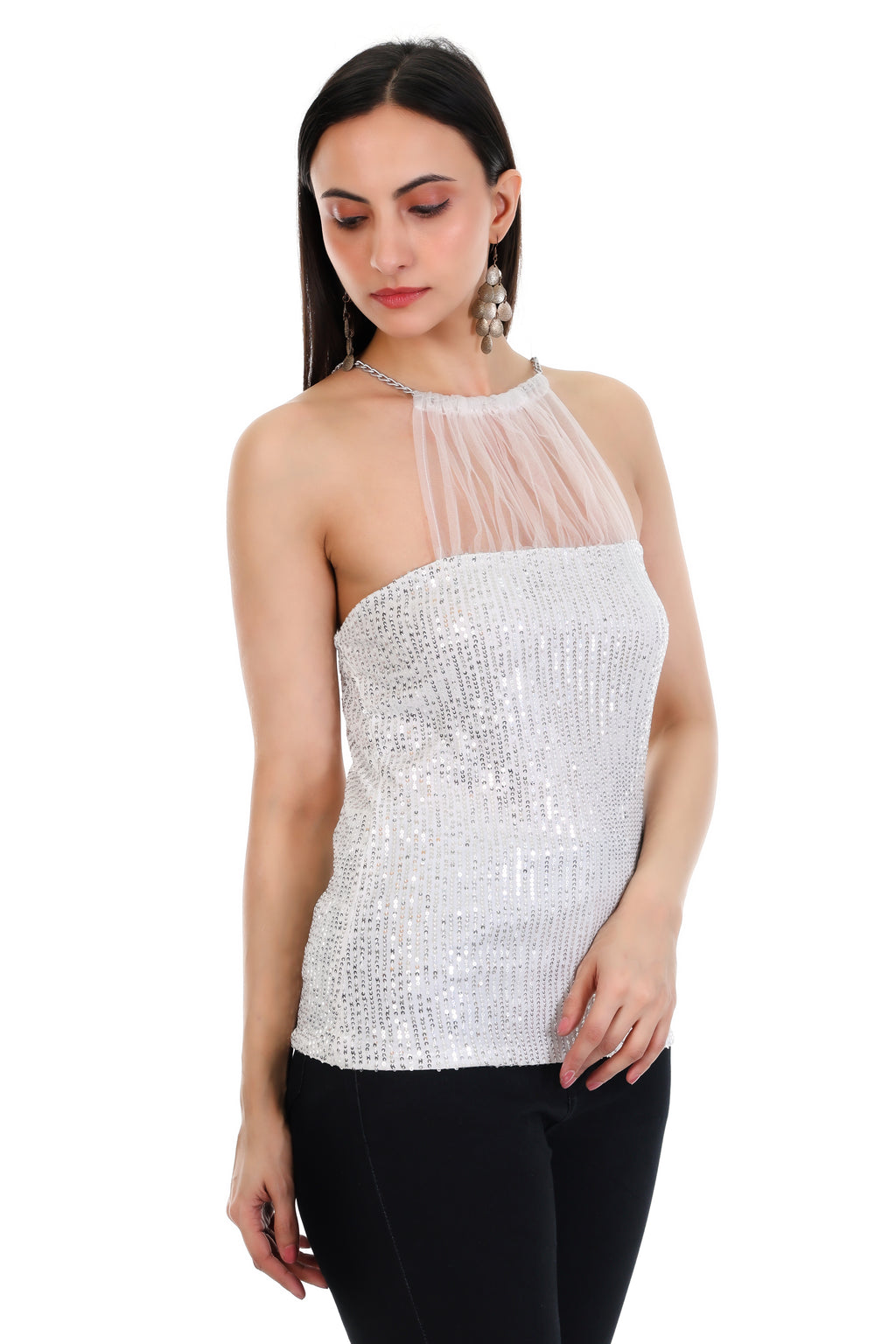 Silver Veil Halter Top