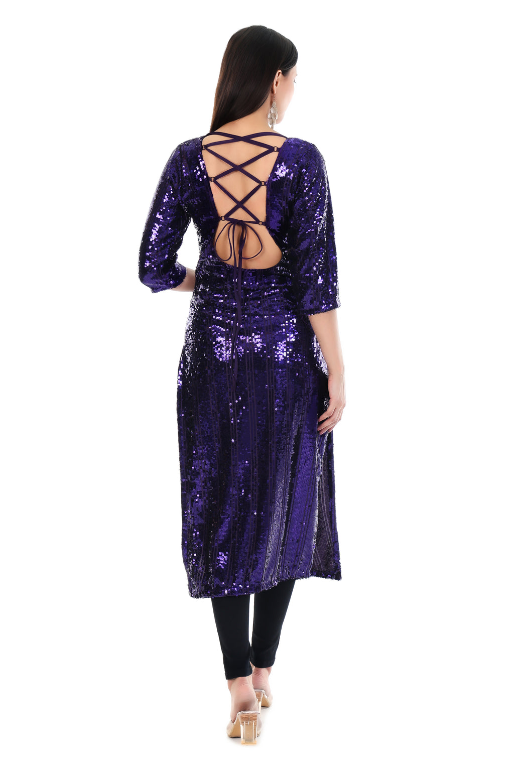 Midnight Purple Sequin Keyhole Kurti