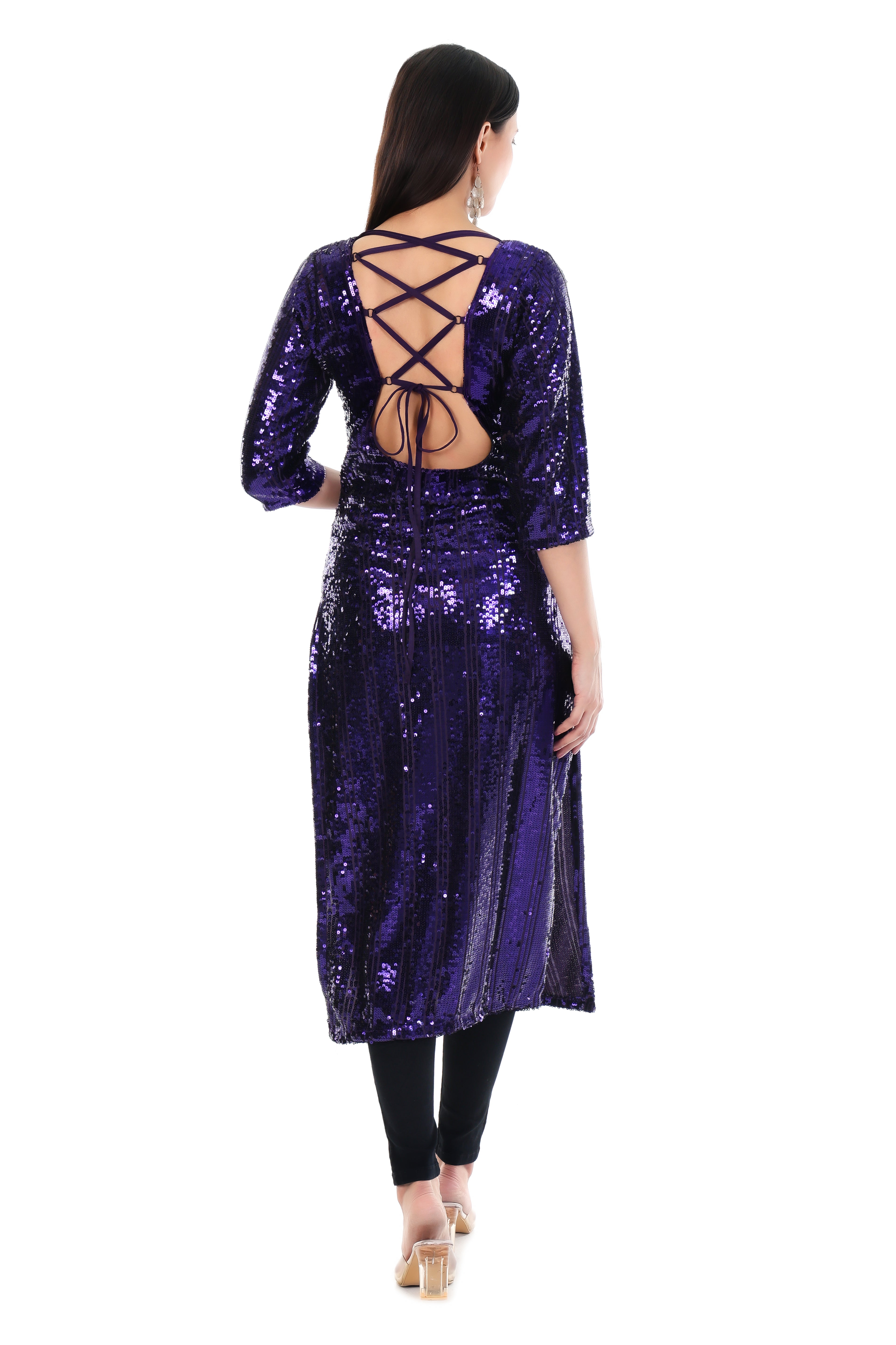 Midnight Purple Sequin Keyhole Kurti