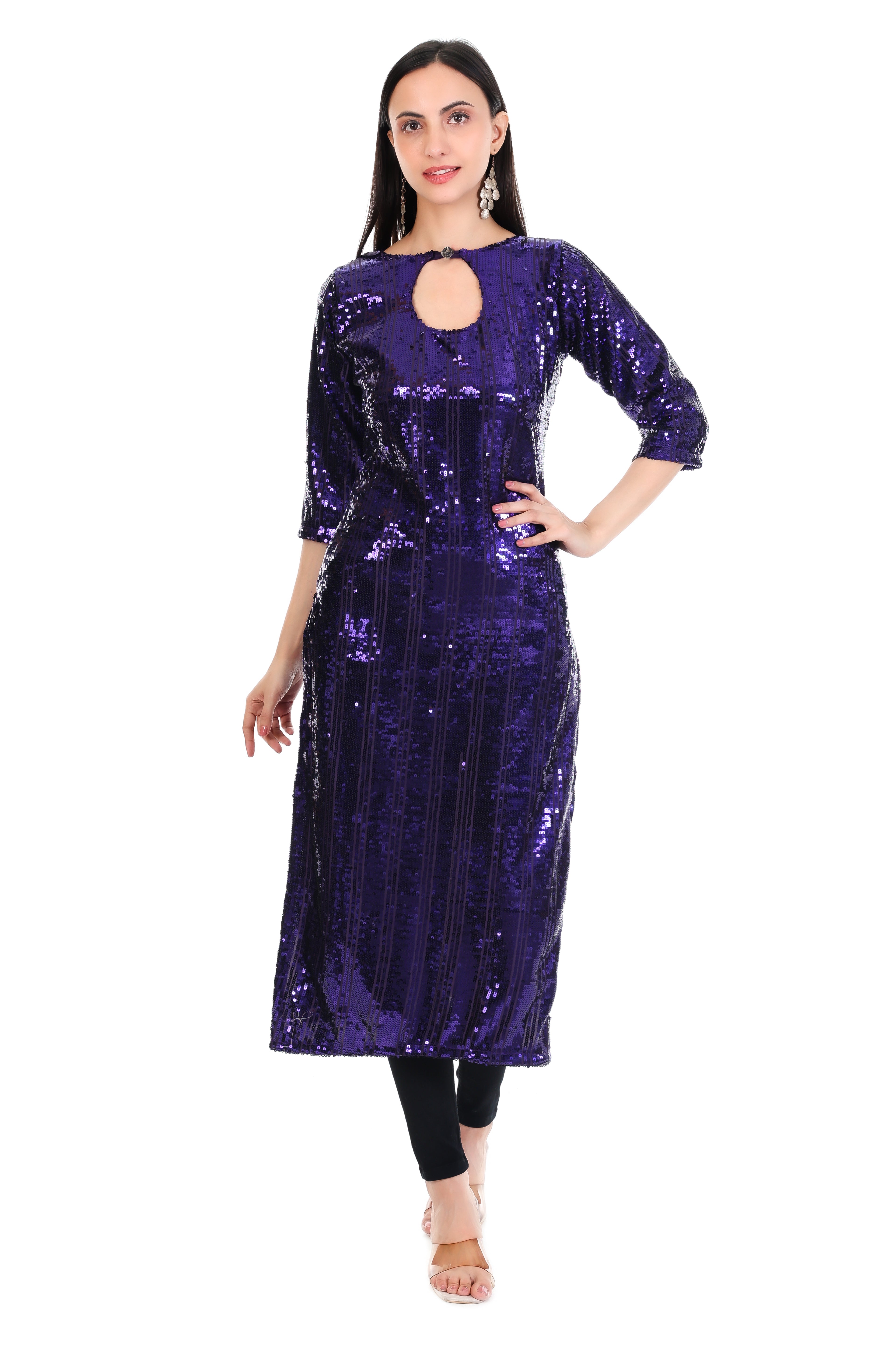 Midnight Purple Sequin Keyhole Kurti