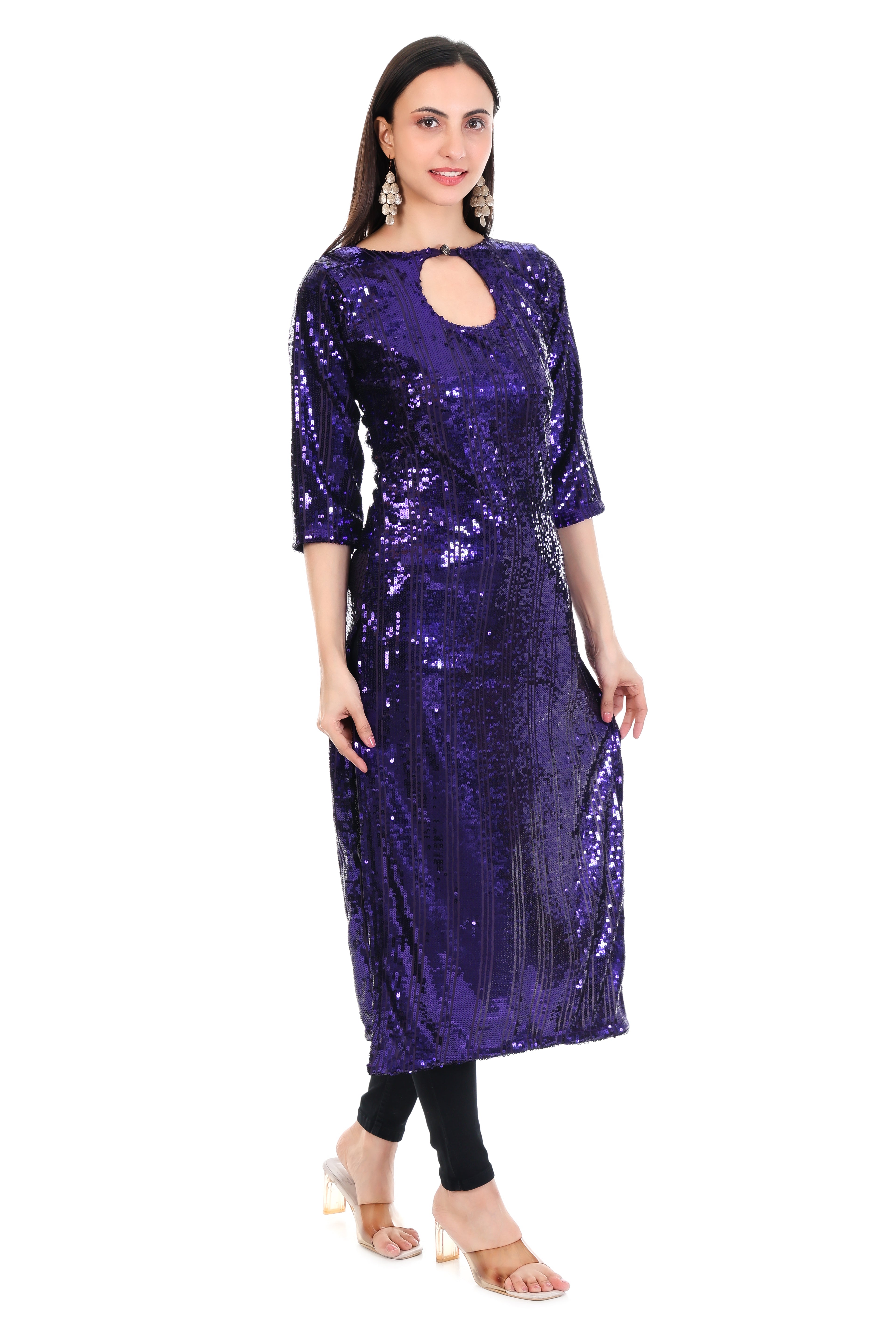 Midnight Purple Sequin Keyhole Kurti