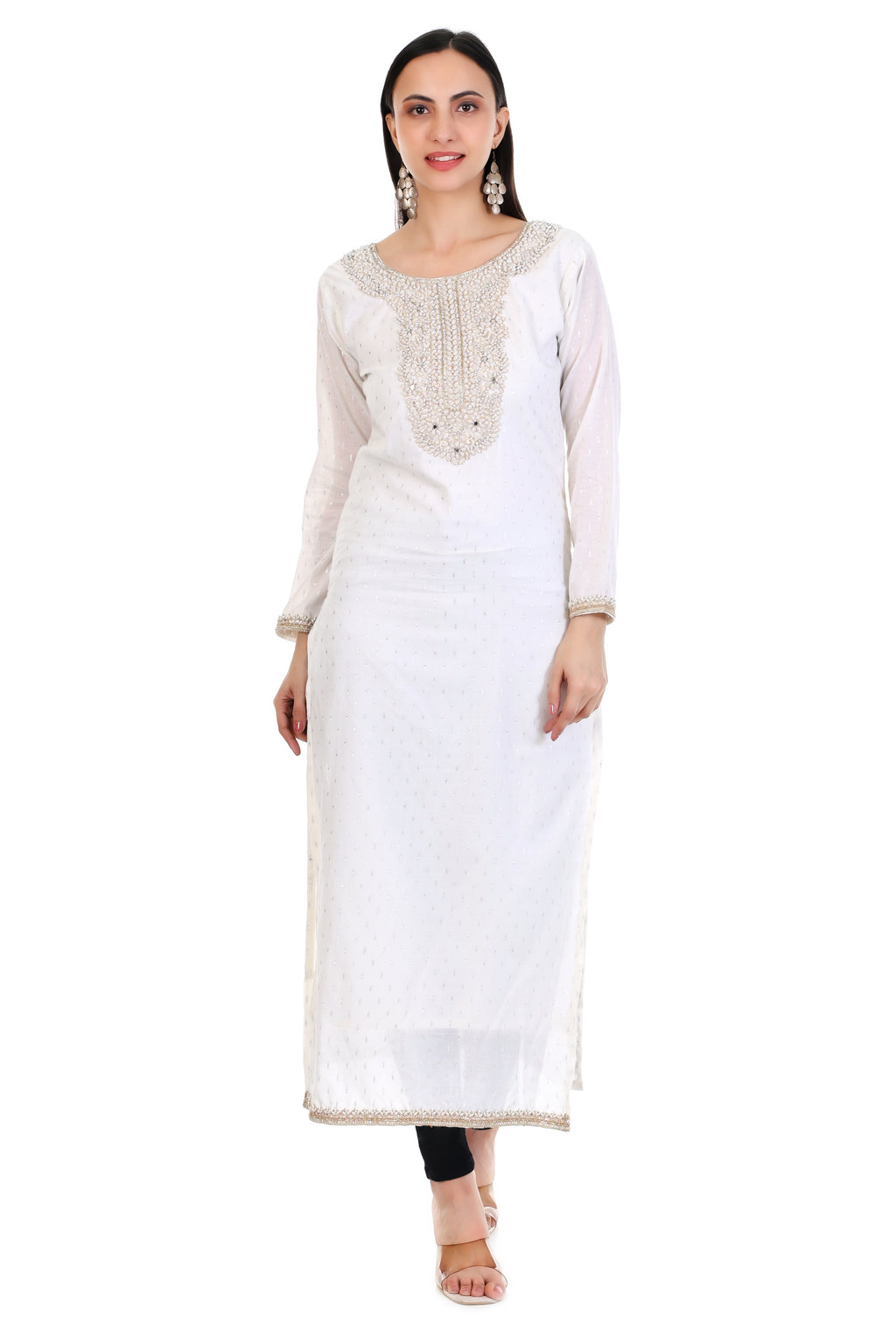 Ivory Noor Embroidered Straight Kurti