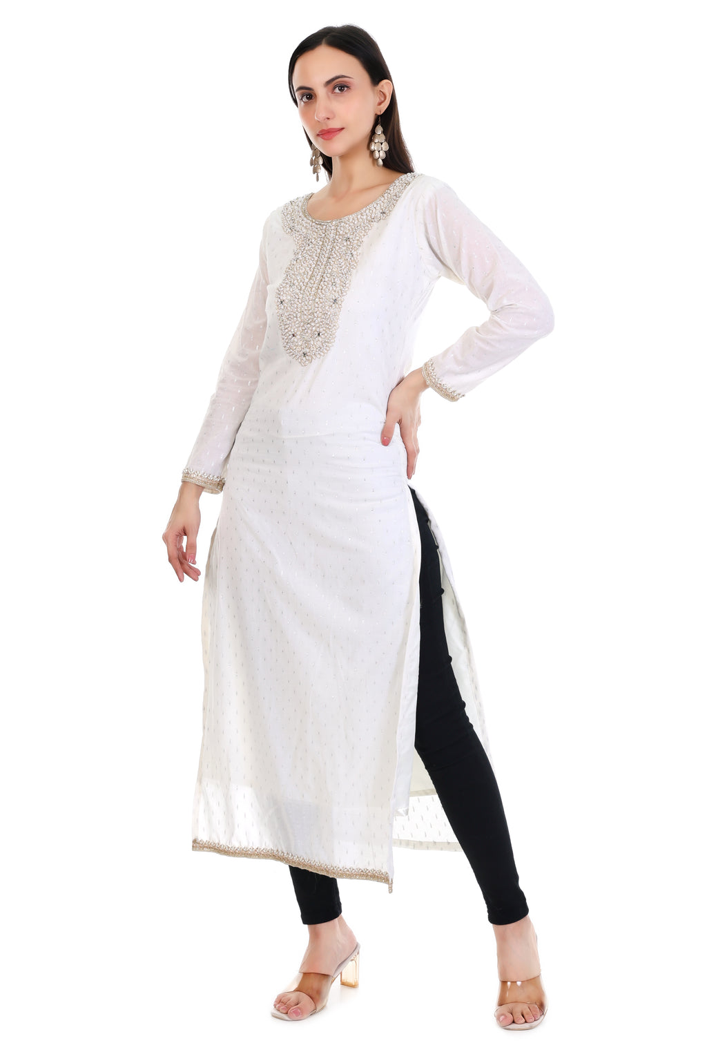 Ivory Noor Embroidered Straight Kurti
