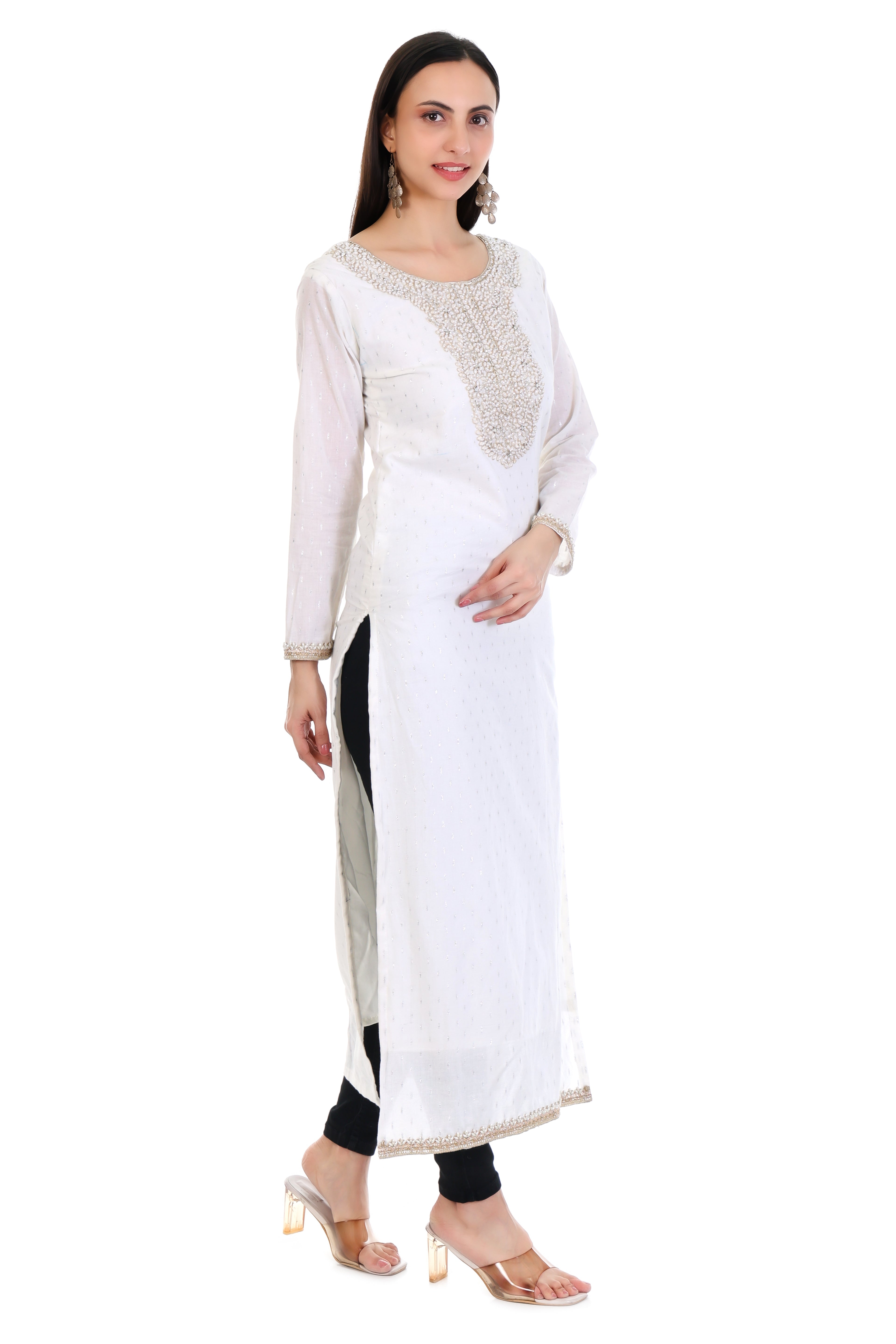 Ivory Noor Embroidered Straight Kurti