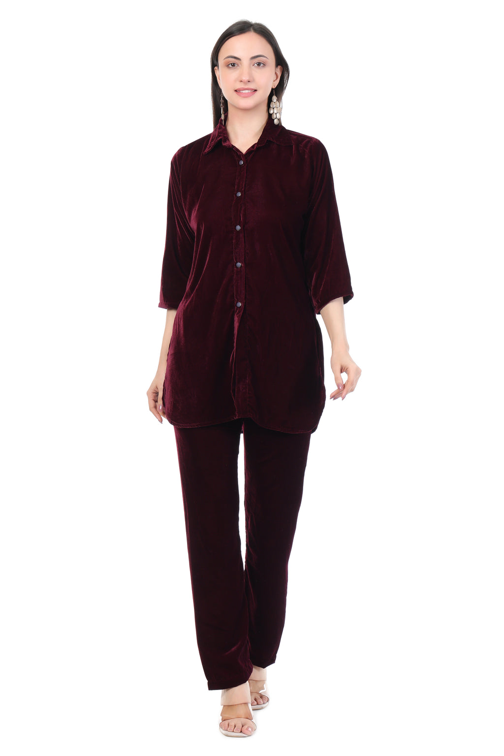 Wine Velvet Relaxing Co-ord Set