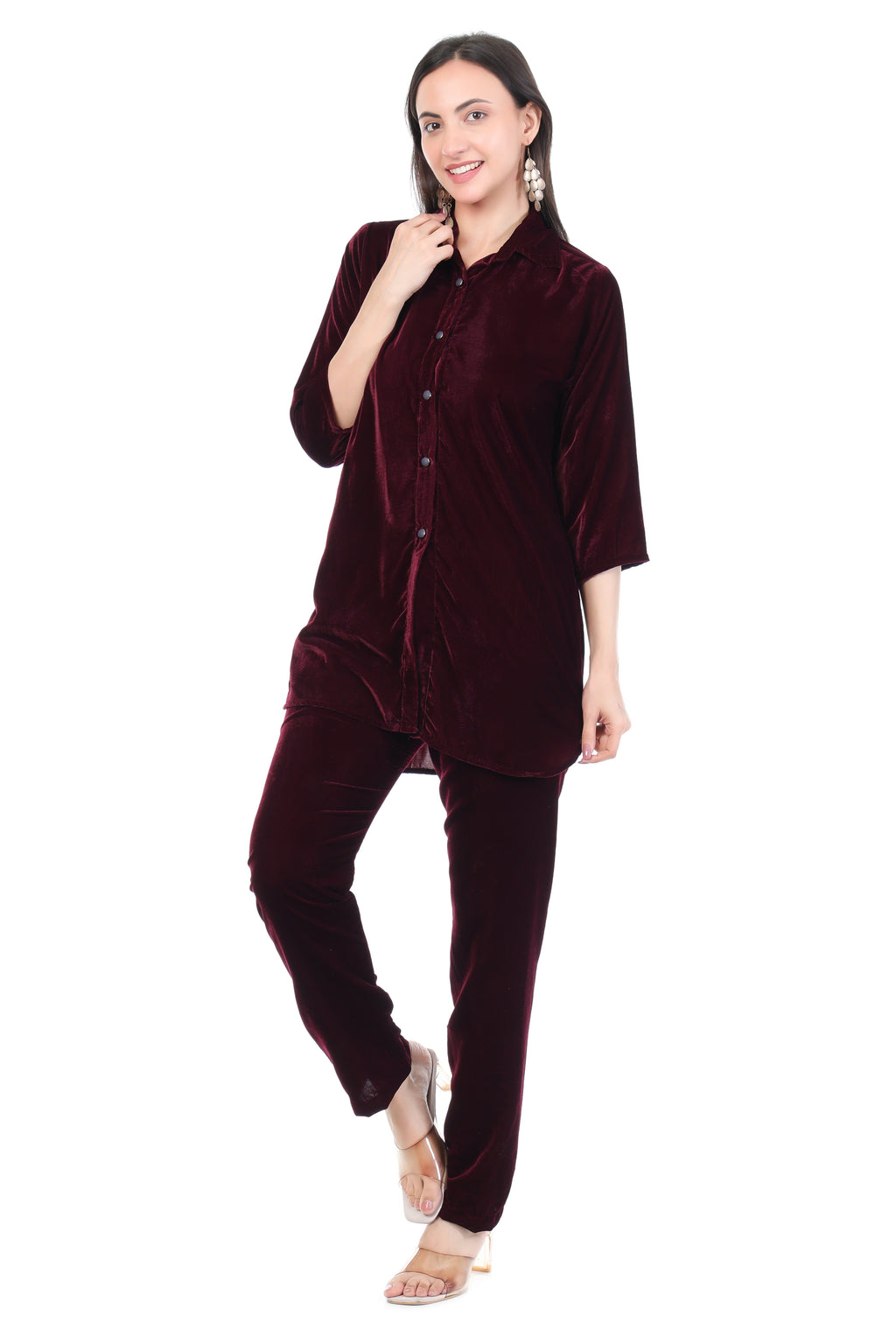 Wine Velvet Relaxing Co-ord Set